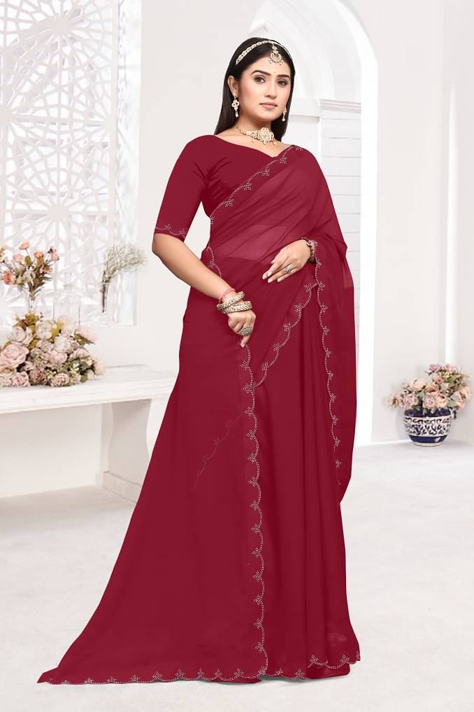 VRUGAM Georgette Solid Bhagalpuri Saree With Unstitched Blouse Piece ( Maroon ) VRUGAM Georgette Solid Bhagalpuri Saree With Unstitched Blouse Piece ( Maroon )