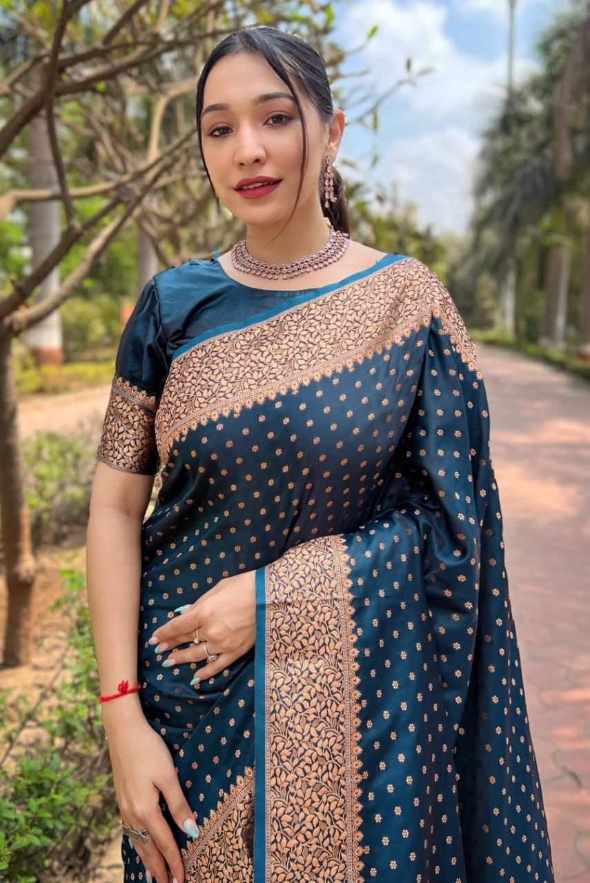     			WOVEN STOCK Silk Self Design Banarasi saree With Unstitched Blouse Piece ( Multicolor 1 )