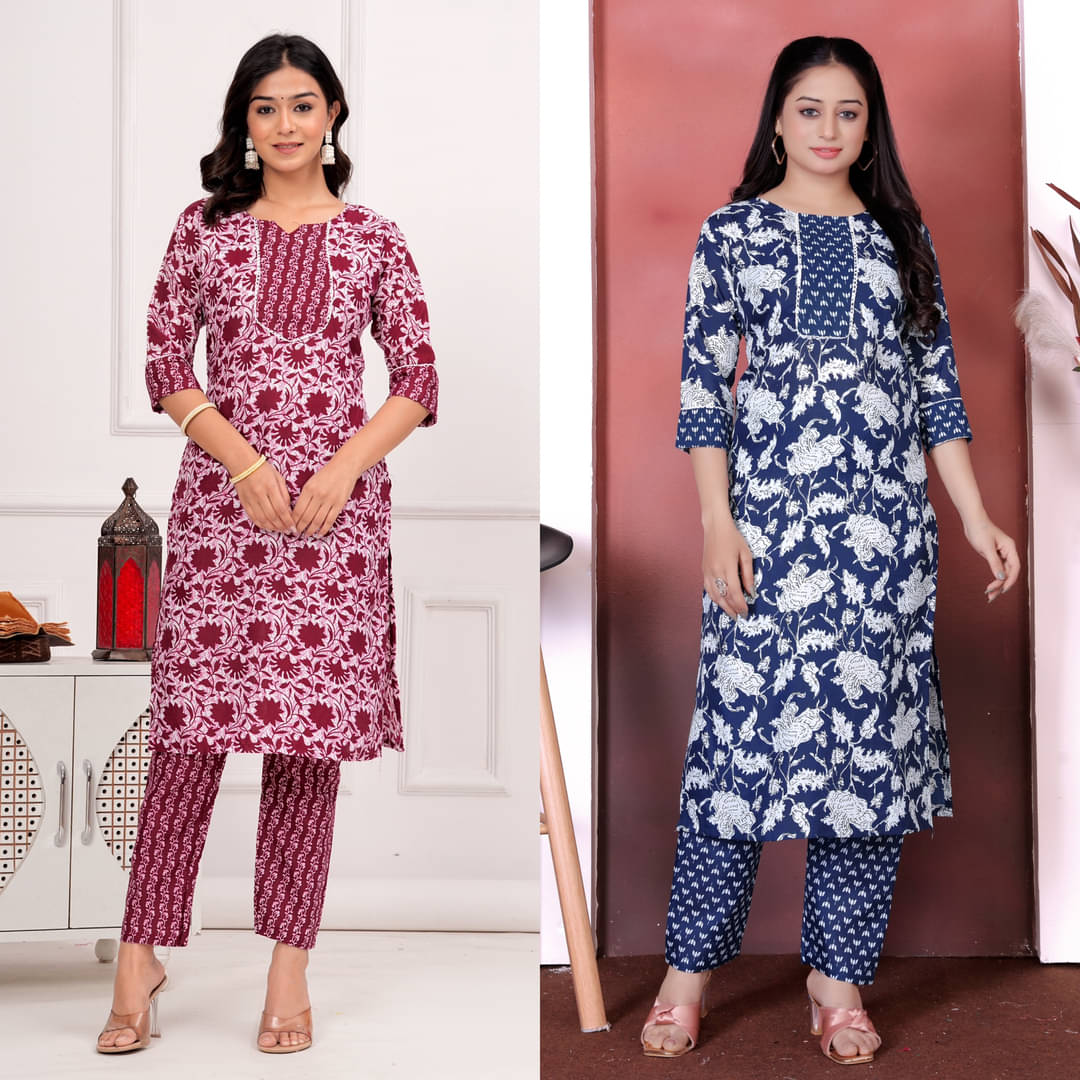 YAGNIK FASHION Women Cotton Solid Straight Kurti With Pants ( Multicolor ) YAGNIK FASHION Women Cotton Solid Straight Kurti With Pants ( Multicolor )