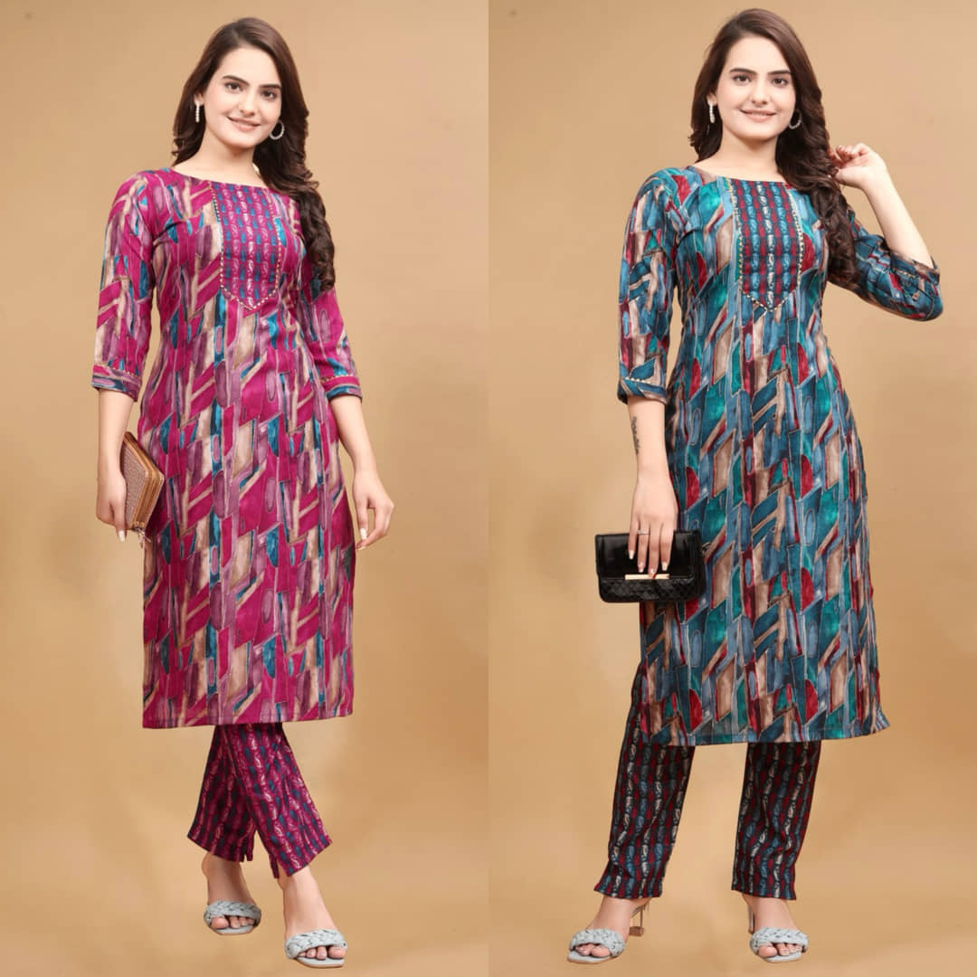 YAGNIK FASHION Women Cotton Solid Straight Kurti With Pants ( Multicolor )