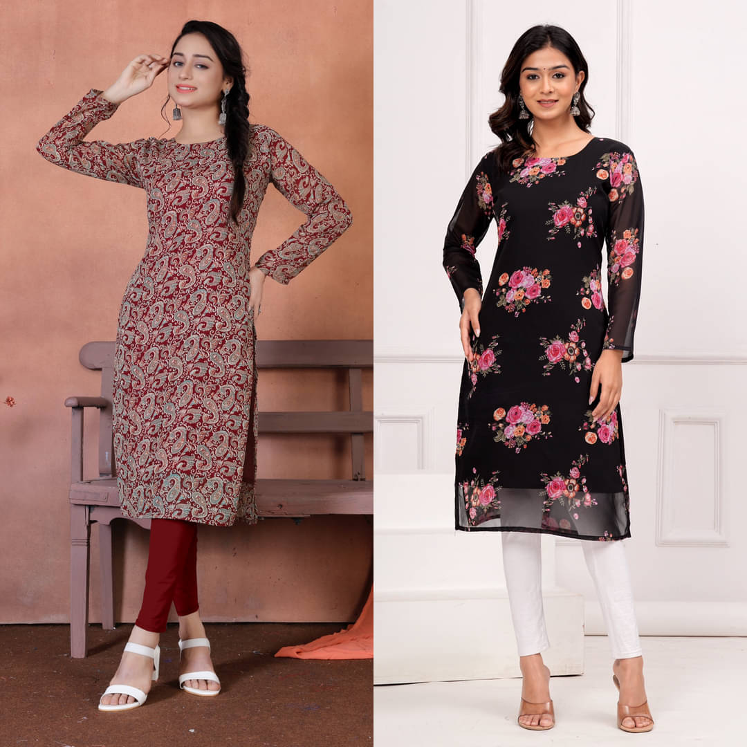     			YAGNIK FASHION Women Georgette Solid Straight Kurti ( Multicolor )
