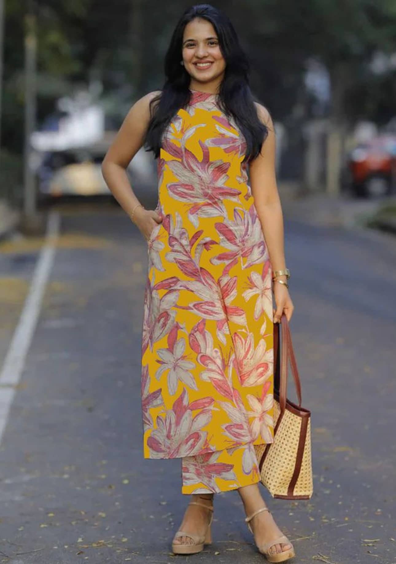 YAGNIK FASHION Women Rayon Solid Straight Kurti With Pants ( Yellow )