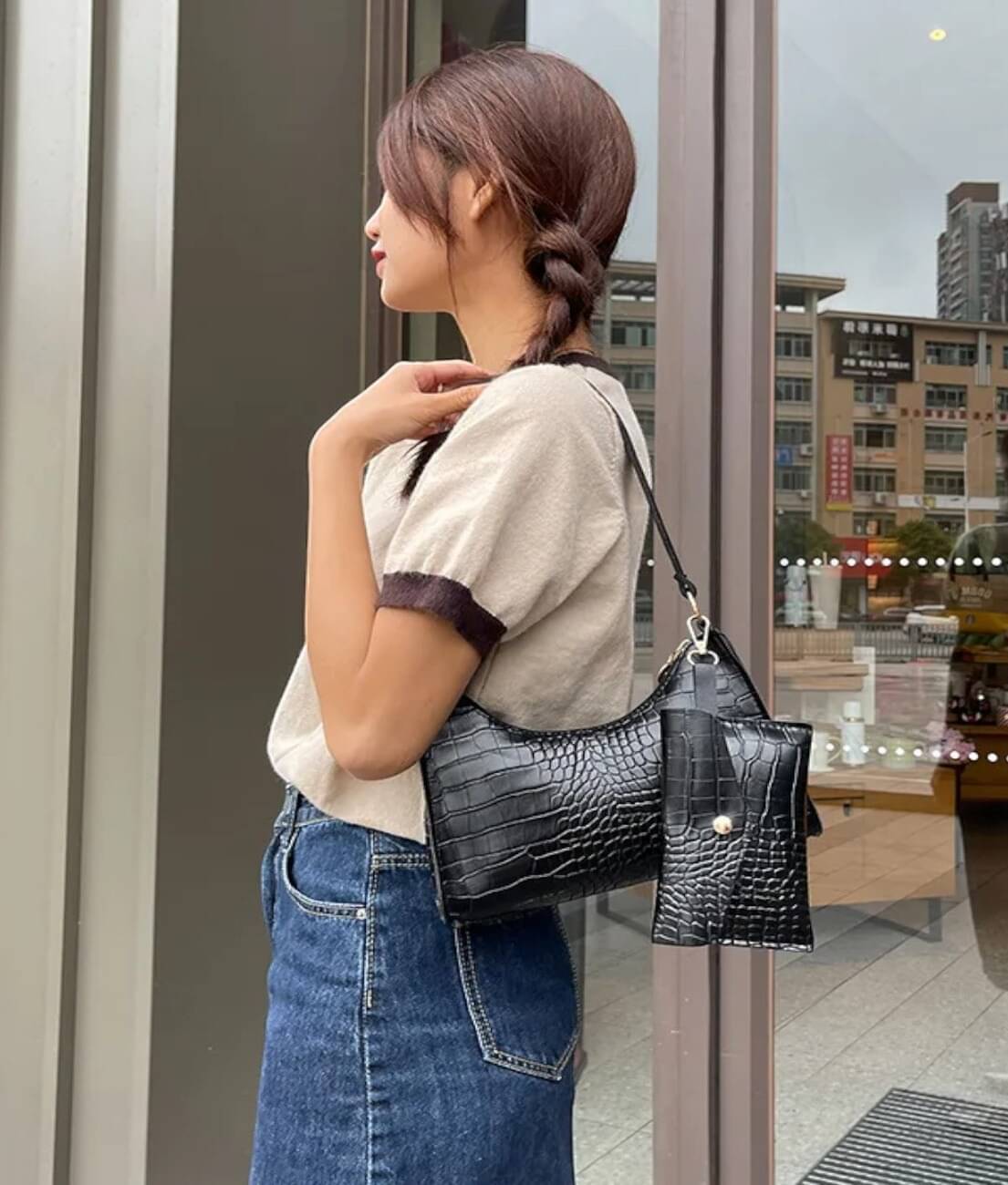     			gufrina Shoulder Bag PU Set of 1 ( Black )