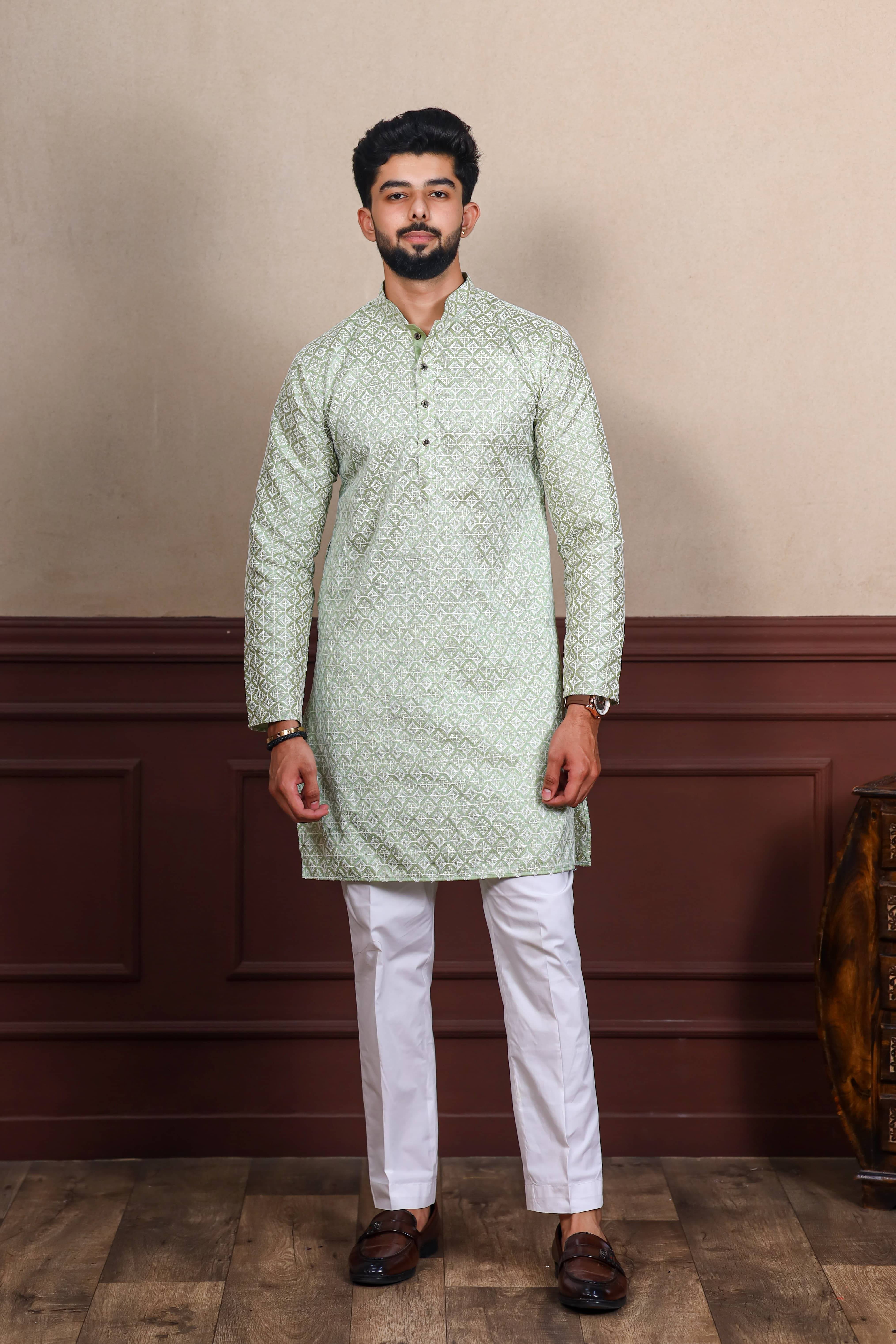     			koshin Light Green Silk Men's Regular Kurta ( Pack of 1 )