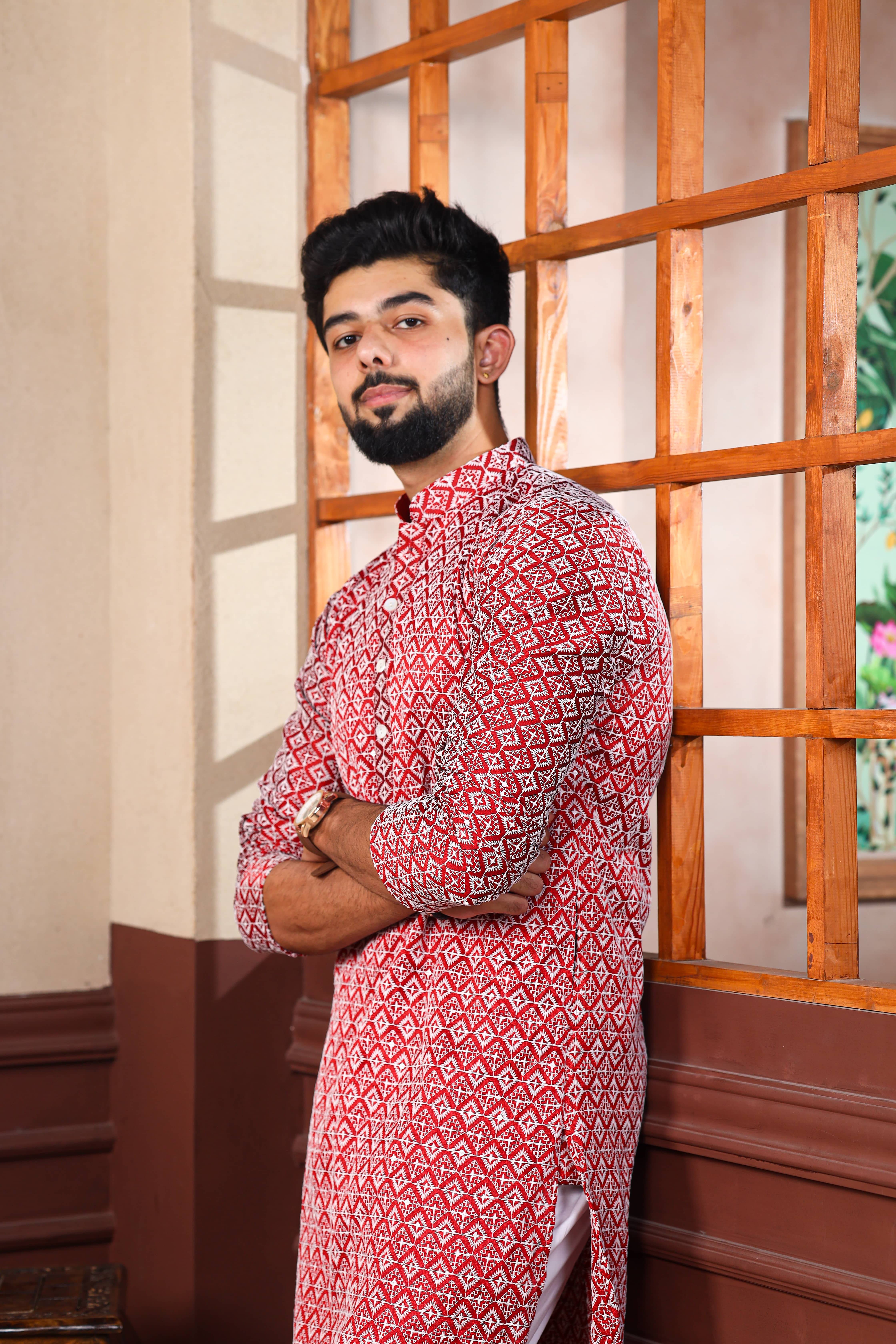     			koshin Maroon Silk Men's Regular Kurta ( Pack of 1 )