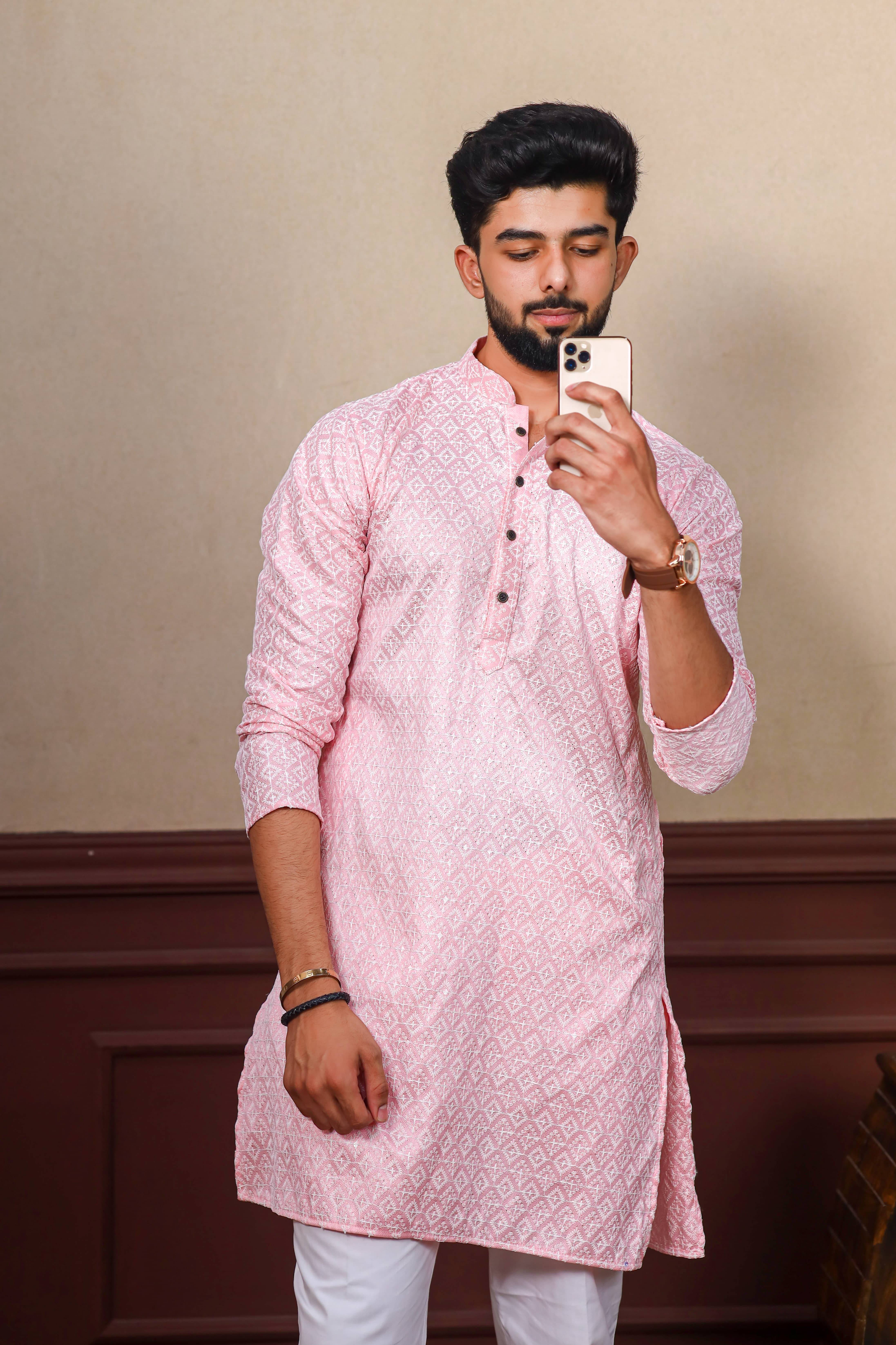     			koshin Pink Silk Men's Regular Kurta ( Pack of 1 )