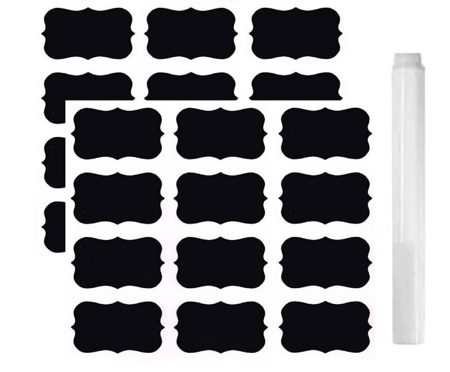    			24 Pcs Waterproof Chalkboard Stickers for Kitchen Storage - Black Vinyl Labels for Mason Jars, Canisters, Bottles, Spice Jars Writable & Reusable with Included White Chalk Marker Pen