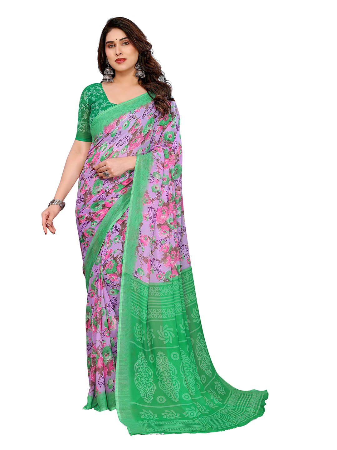     			ANAND SAREES Georgette Printed Ilkal Saree With Unstitched Blouse Piece ( Purple )