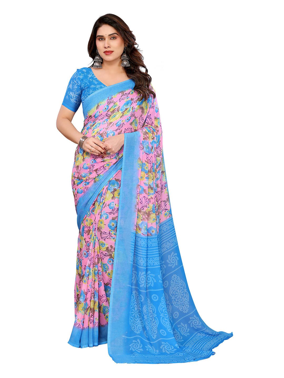 ANAND SAREES Georgette Printed Ilkal Saree With Unstitched Blouse Piece ( Pink ) ANAND SAREES Georgette Printed Ilkal Saree With Unstitched Blouse Piece ( Pink )