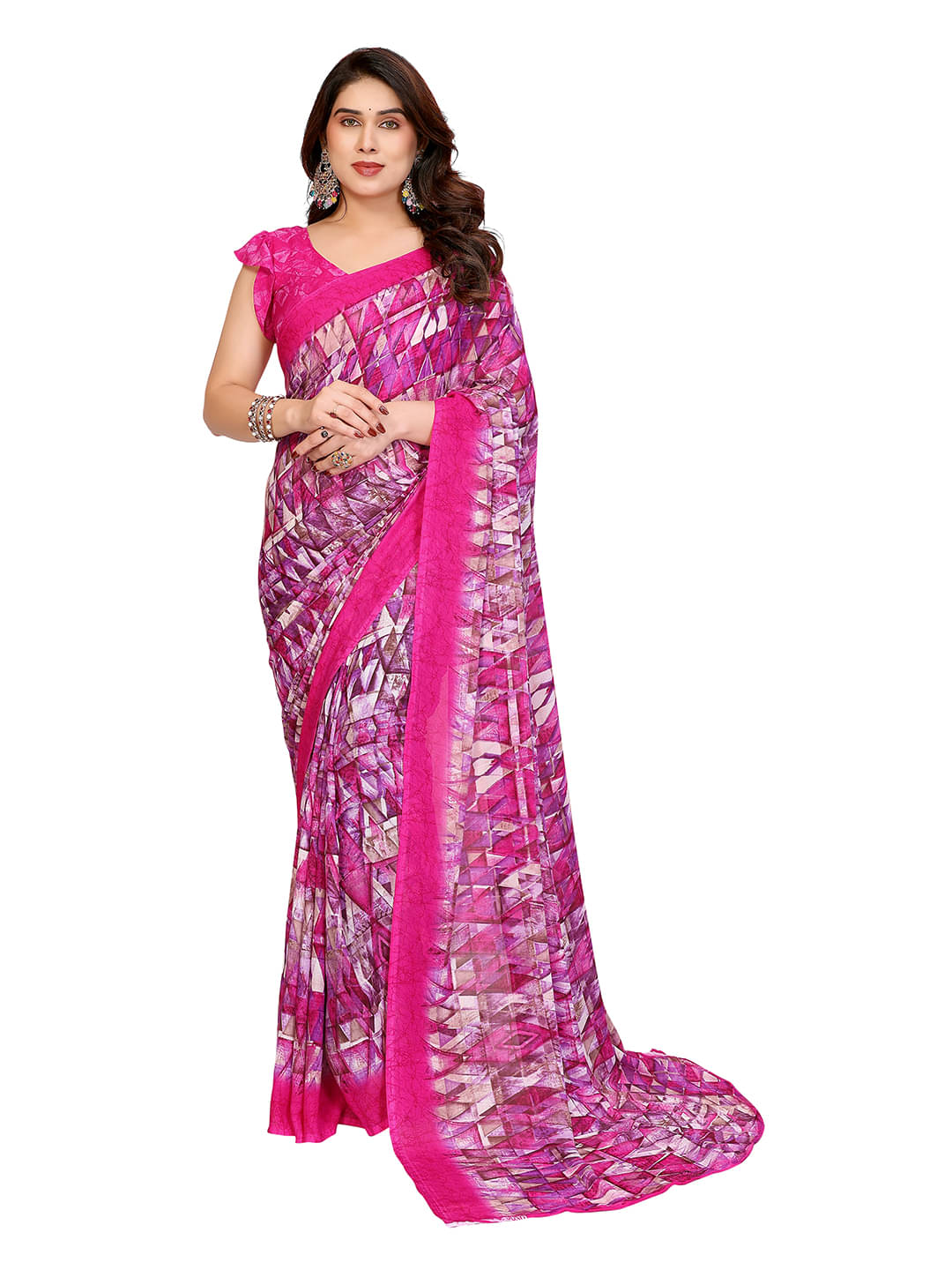 ANAND SAREES Georgette Printed Ilkal Saree With Unstitched Blouse Piece ( Pink ) ANAND SAREES Georgette Printed Ilkal Saree With Unstitched Blouse Piece ( Pink )