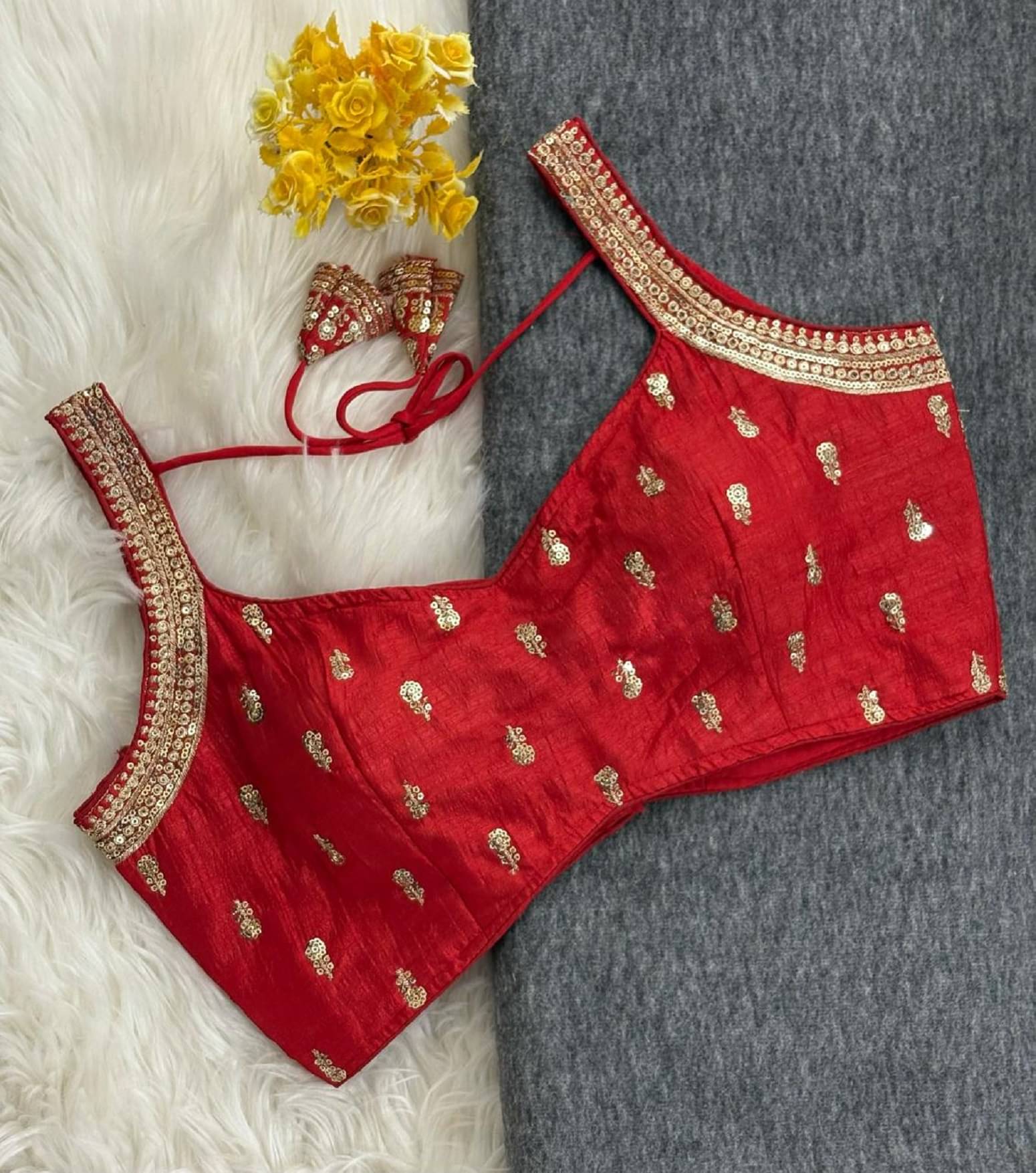 ARZ Red Readymade with Pad Silk Women's Blouse ( Pack of 1 ) ARZ Red Readymade with Pad Silk Women's Blouse ( Pack of 1 )