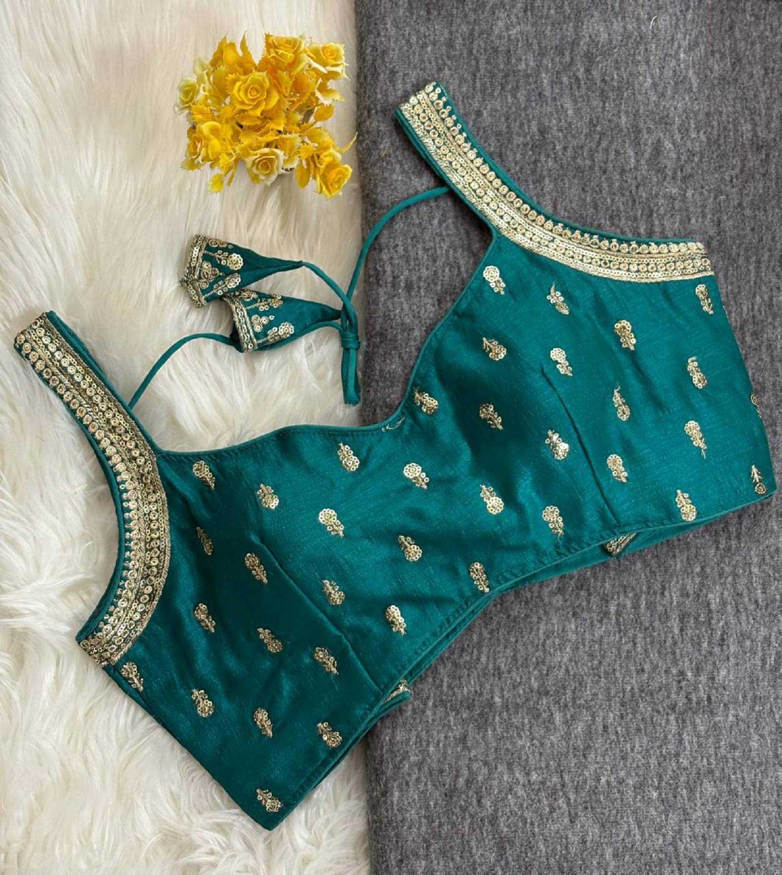 ARZ Turquoise Readymade with Pad Silk Women's Blouse ( Pack of 1 )     			ARZ Turquoise Readymade with Pad Silk Women's Blouse ( Pack of 1 )