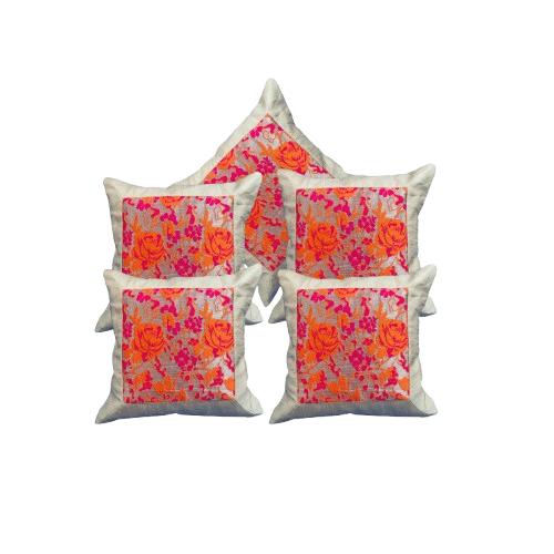 ATHNICX Set of 5 Brocade Floral Square Cushion Cover (40X40)cm - Multicolor ATHNICX Set of 5 Brocade Floral Square Cushion Cover (40X40)cm - Multicolor