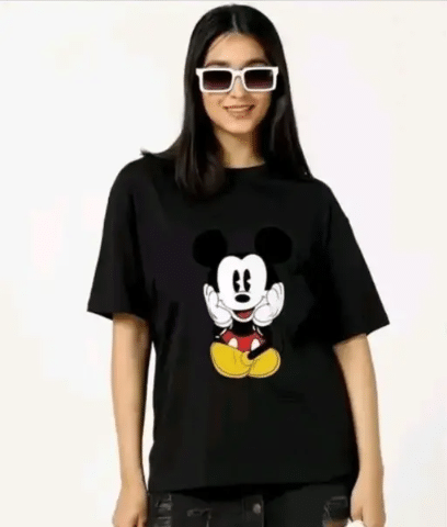     			Bhujwaal Women Cotton Printed Regular Fit Round Neck T-Shirt ( Black )