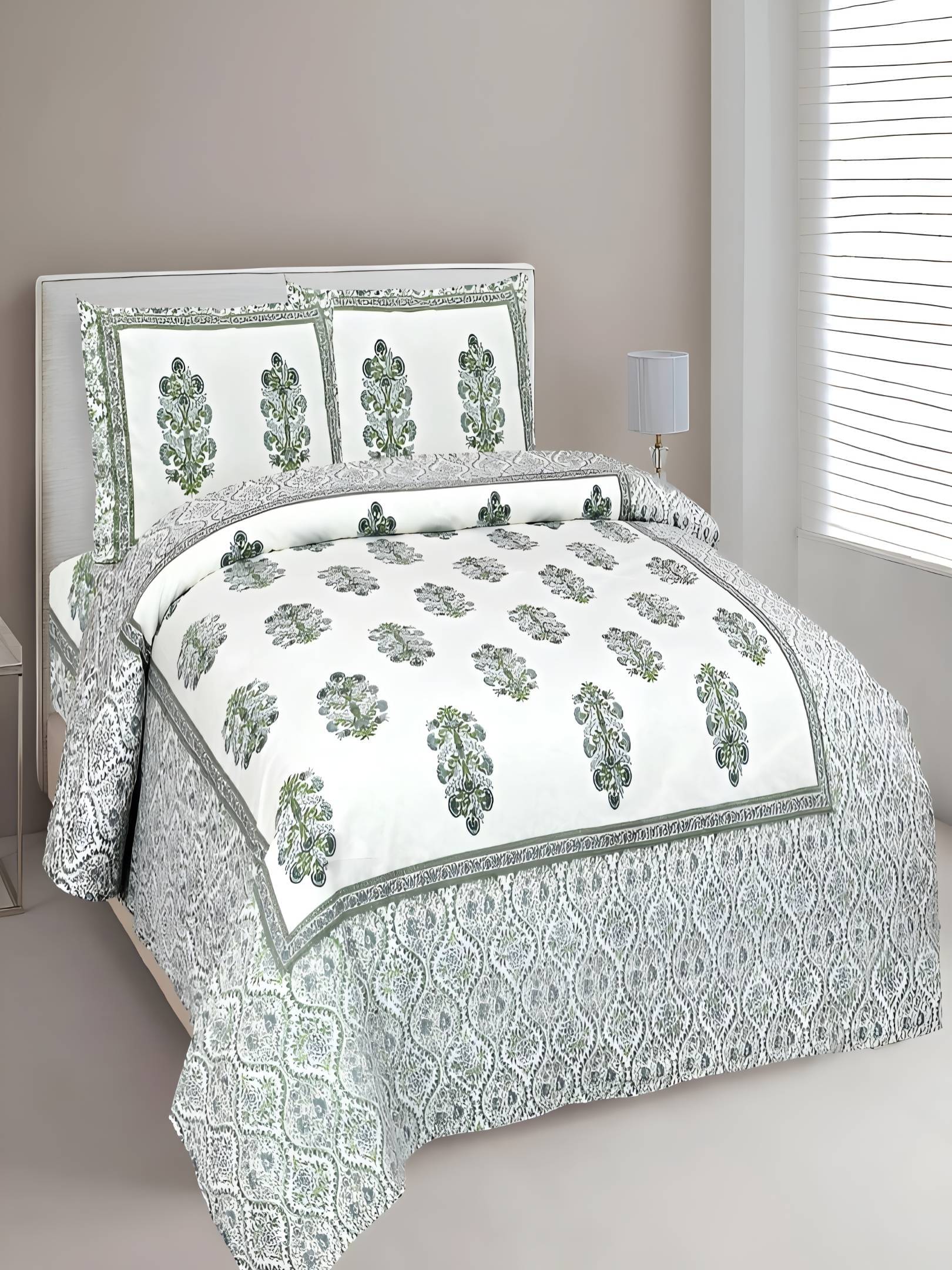 Bombay Spreads Cotton 1 Double King Bedsheet with 2 Pillow Covers ( Green ) Bombay Spreads Cotton 1 Double King Bedsheet with 2 Pillow Covers ( Green )