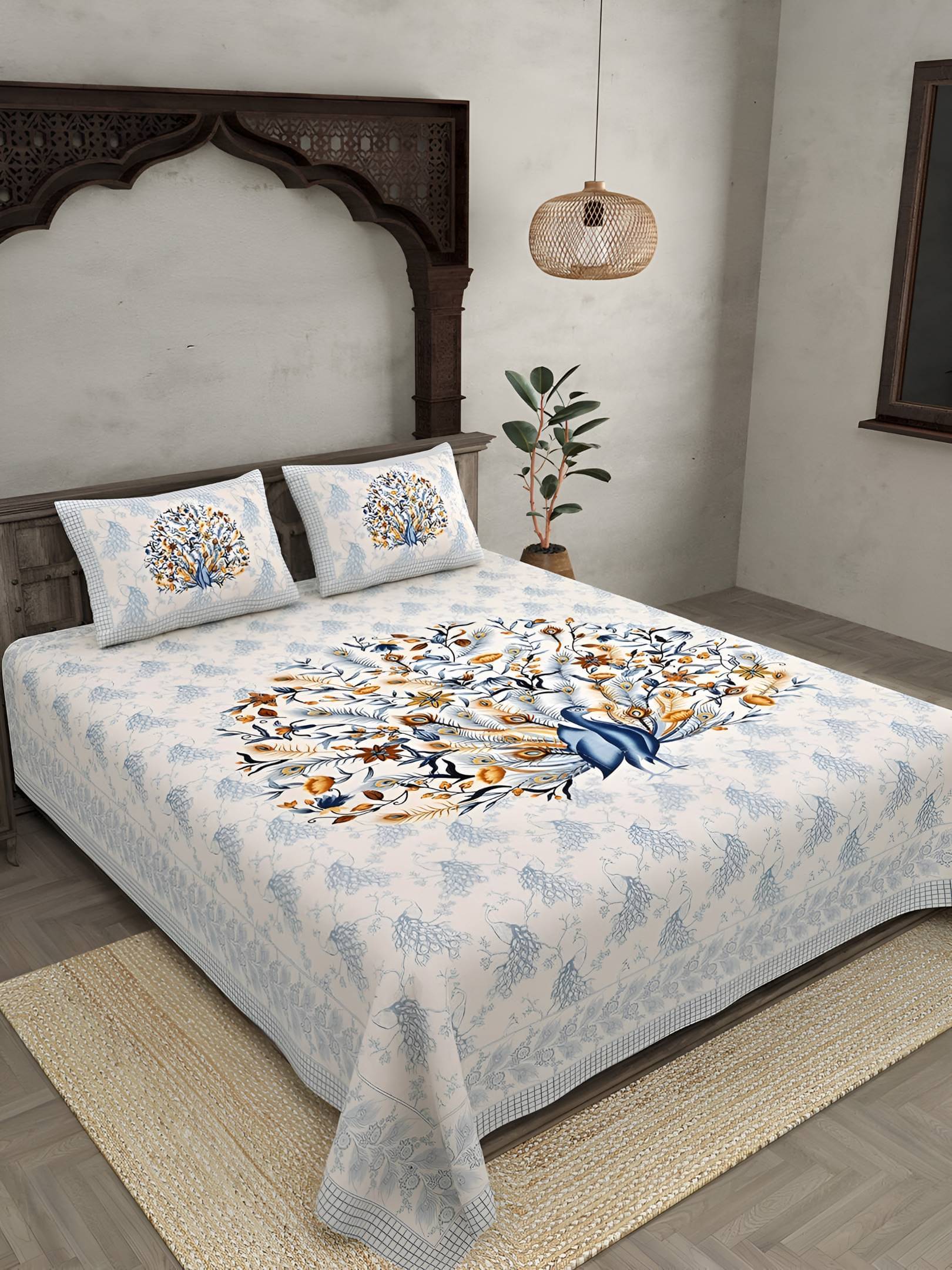 Bombay Spreads Cotton 1 Double King Bedsheet with 2 Pillow Covers ( Blue )     			Bombay Spreads Cotton 1 Double King Bedsheet with 2 Pillow Covers ( Blue )