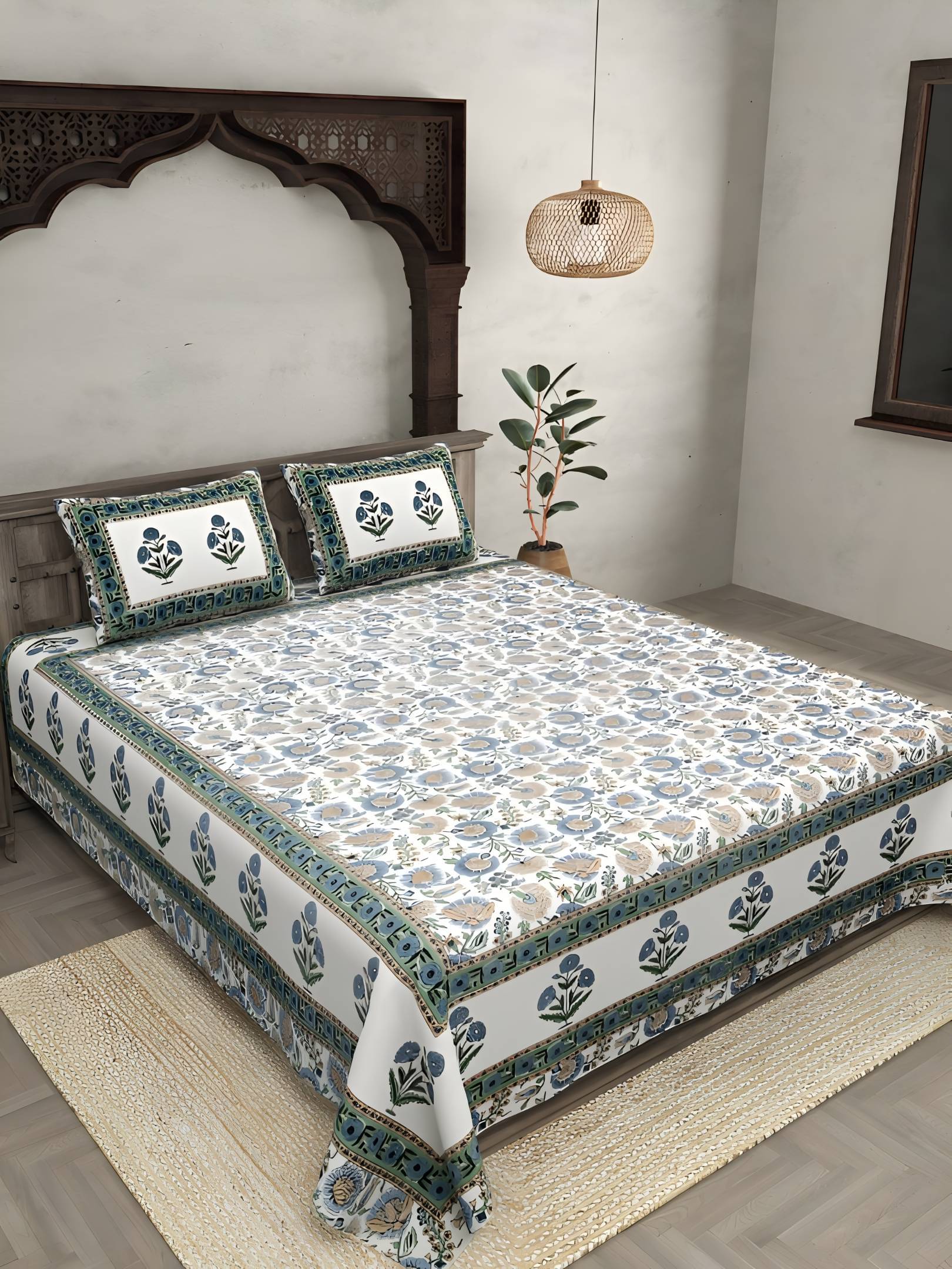 Bombay Spreads Cotton 1 Double King Bedsheet with 2 Pillow Covers ( Green ) Bombay Spreads Cotton 1 Double King Bedsheet with 2 Pillow Covers ( Green )