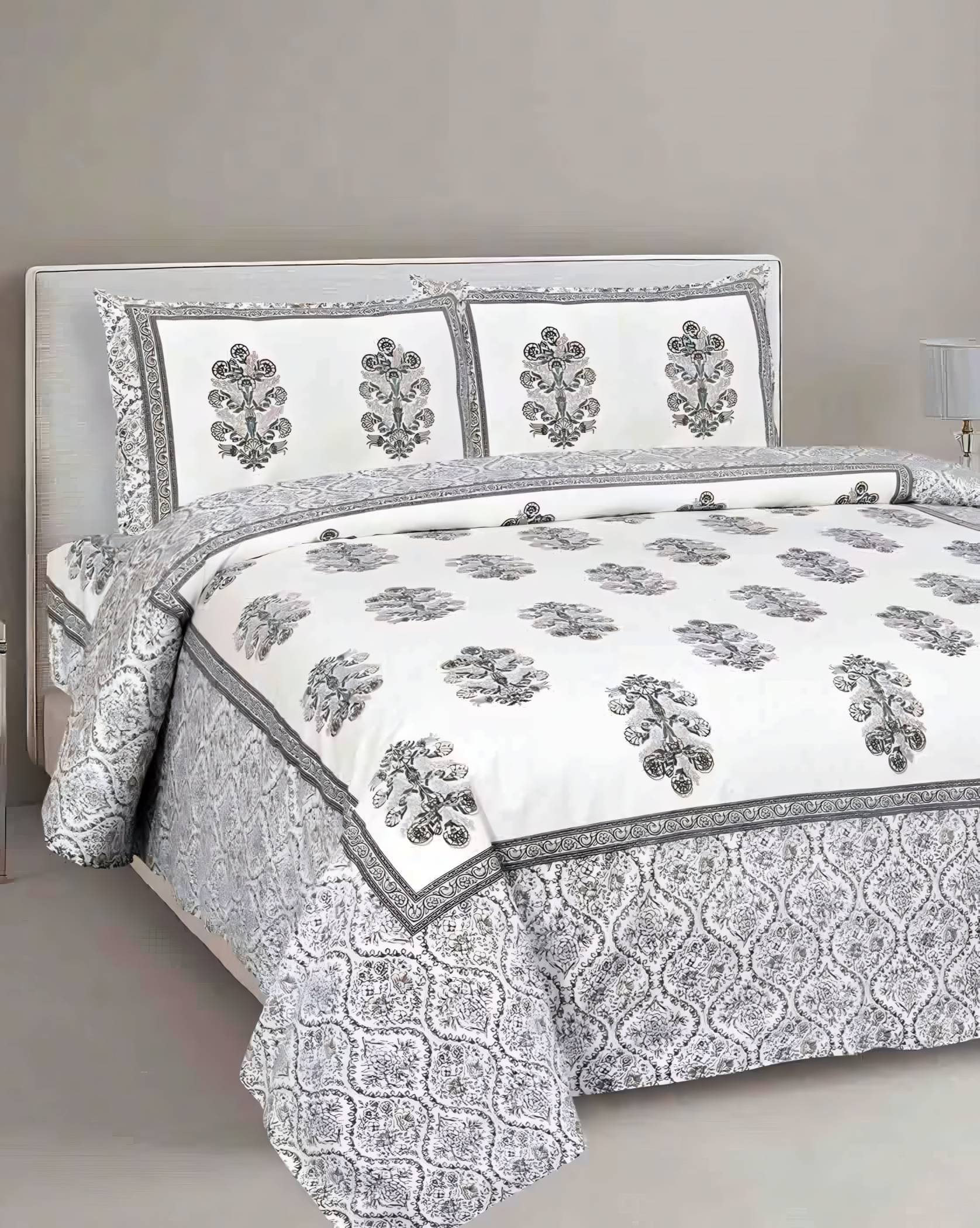 Bombay Spreads Cotton 1 Double King Bedsheet with 2 Pillow Covers ( Grey ) Bombay Spreads Cotton 1 Double King Bedsheet with 2 Pillow Covers ( Grey )