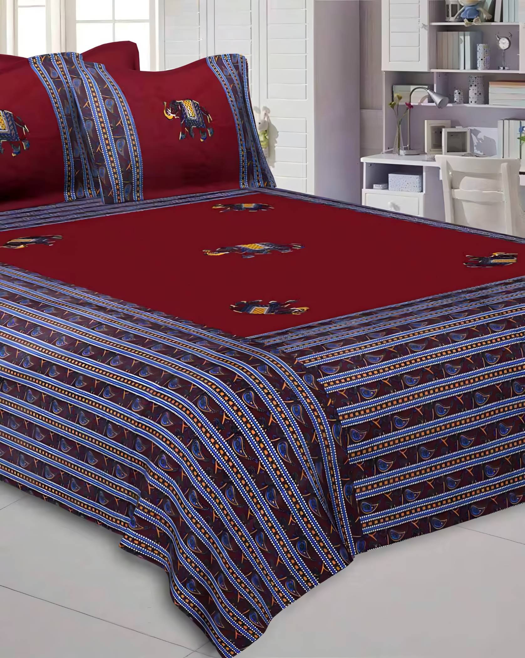 Bombay Spreads Cotton 1 Double King Bedsheet with 2 Pillow Covers ( Maroon ) Bombay Spreads Cotton 1 Double King Bedsheet with 2 Pillow Covers ( Maroon )