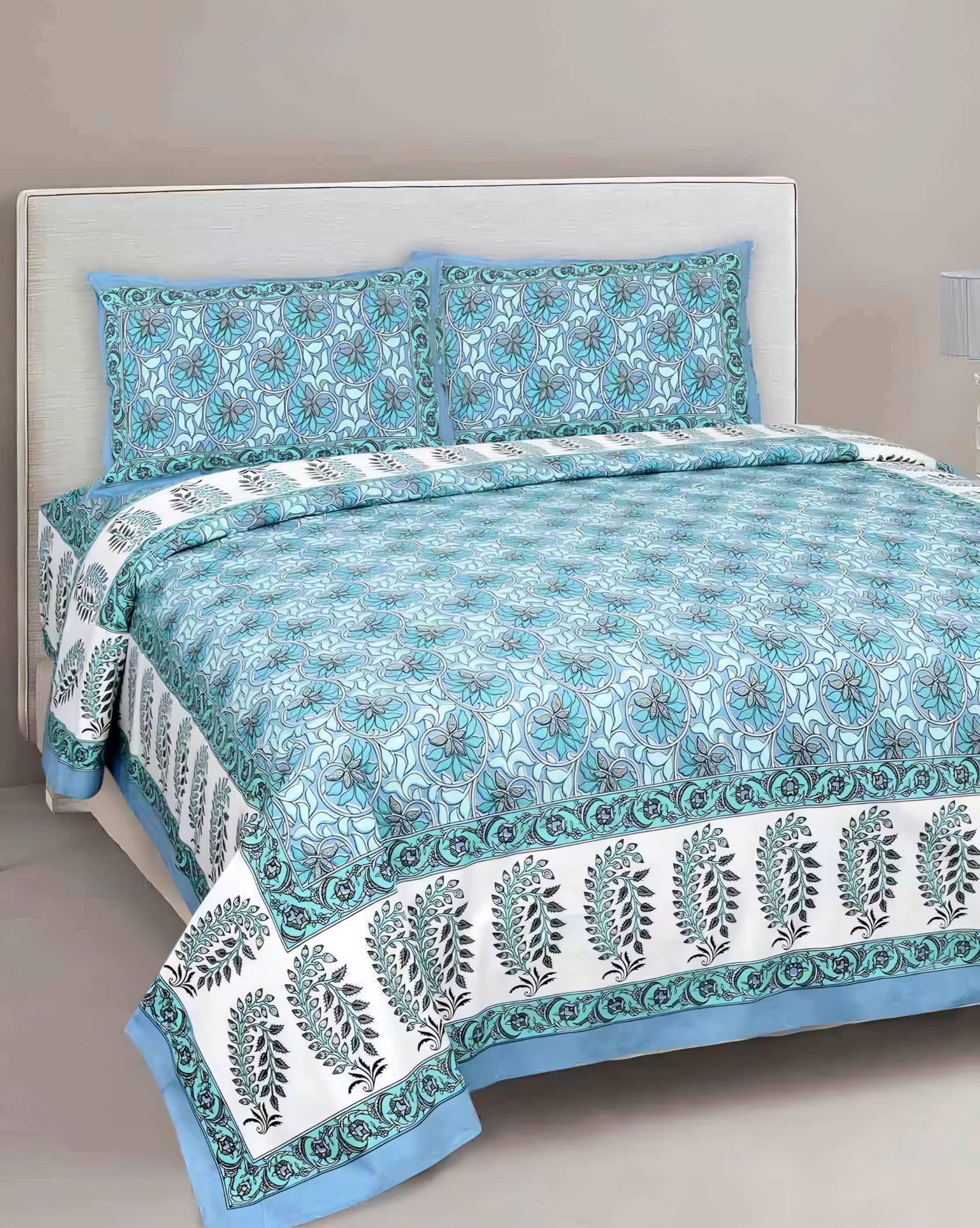     			Bombay Spreads Cotton 1 Double King Bedsheet with 2 Pillow Covers ( Blue )