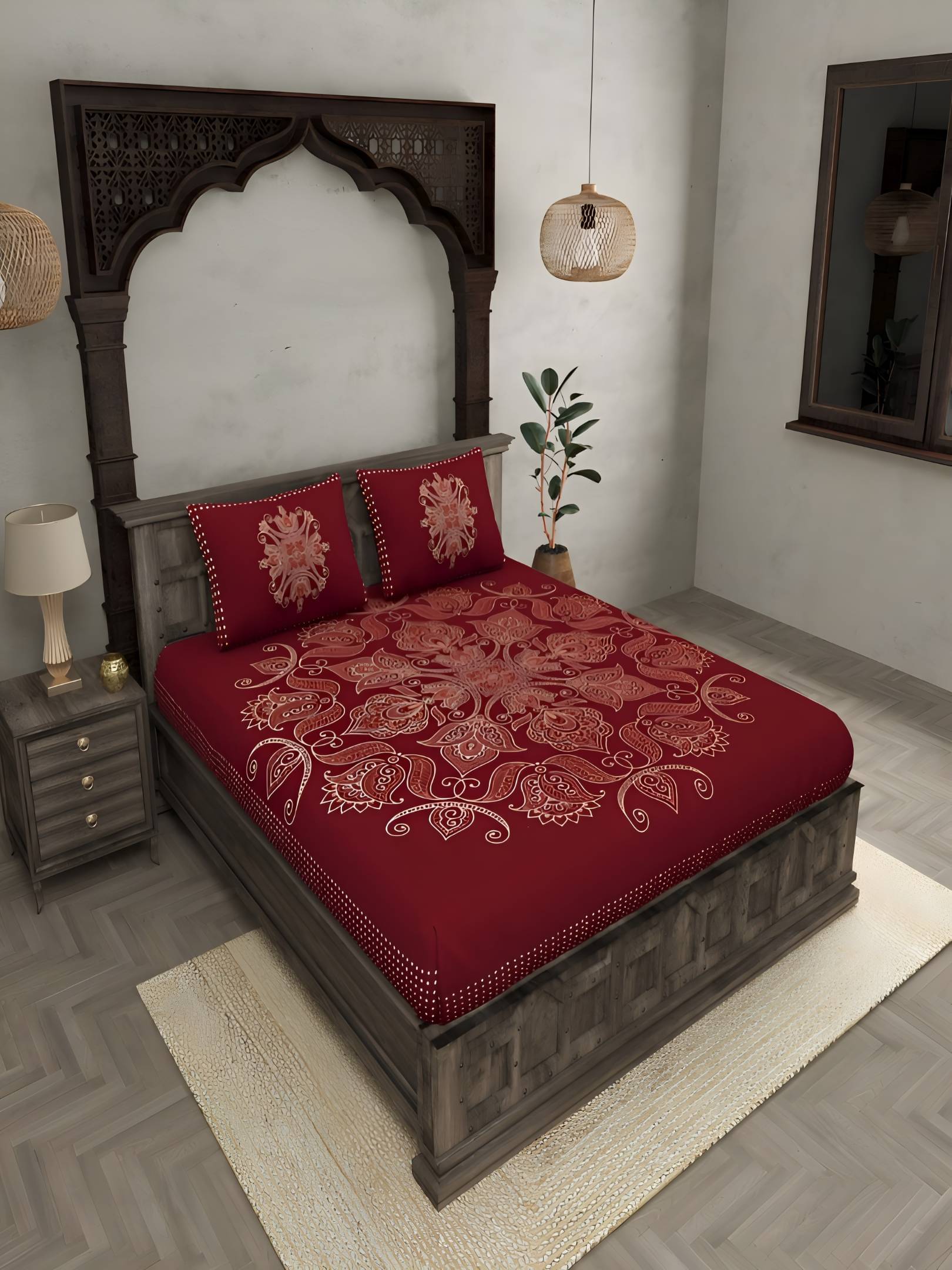 Bombay Spreads Cotton 1 Double King Bedsheet with 2 Pillow Covers ( Red ) Bombay Spreads Cotton 1 Double King Bedsheet with 2 Pillow Covers ( Red )