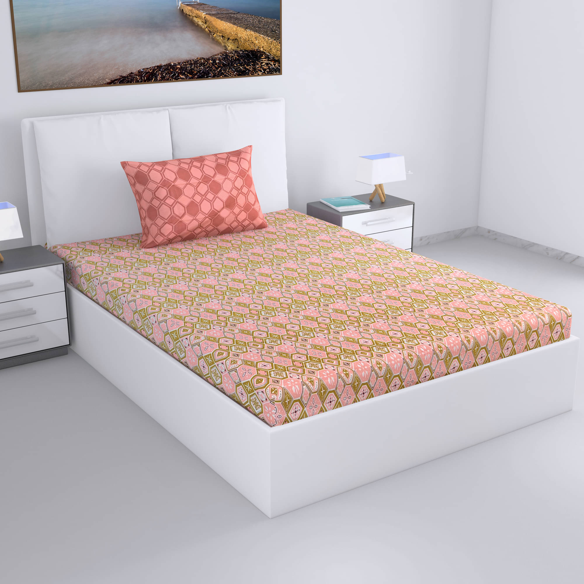     			DIVINE CASA Cotton 1 Single Bedsheet with 1 Pillow Cover ( Multicolor )