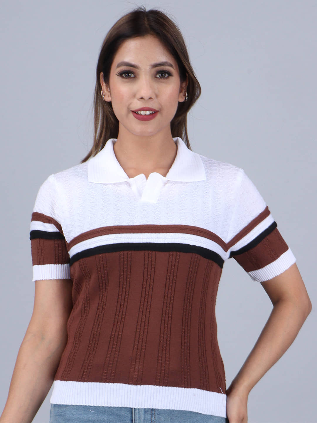 FEVERFEW Women's Cotton Blend Regular Top ( Coffee )
