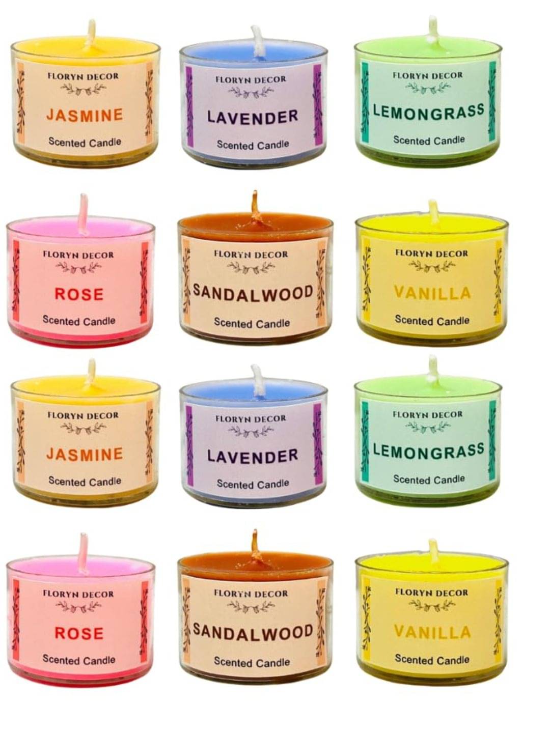     			Floryn decor Luxe Multicolour Aromatherapy Jar Candle 4 cm ( Pack of 12 )
