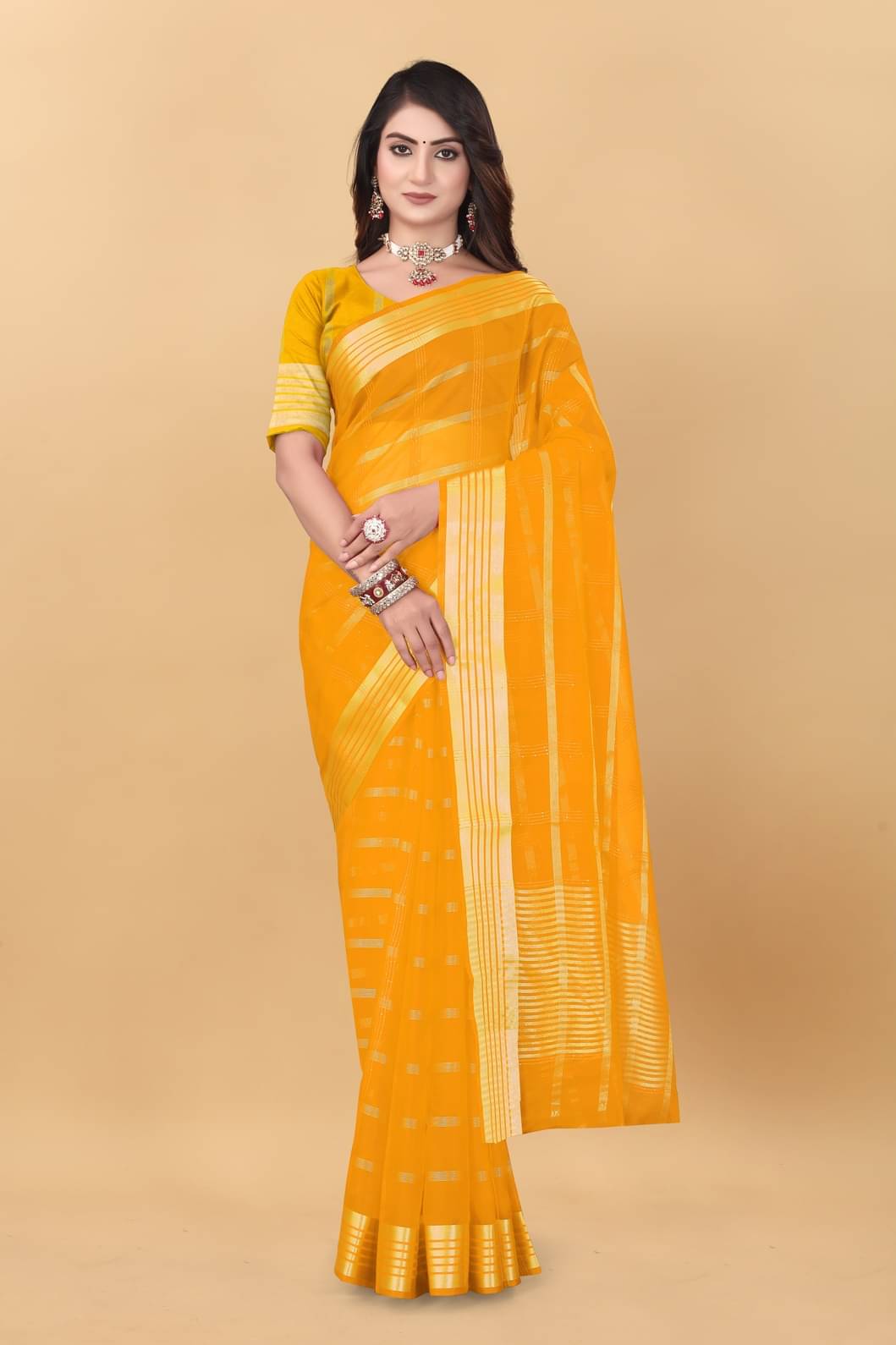 GSAREEJII Organza Dyed Saree With Unstitched Blouse Piece ( Yellow ) GSAREEJII Organza Dyed Saree With Unstitched Blouse Piece ( Yellow )