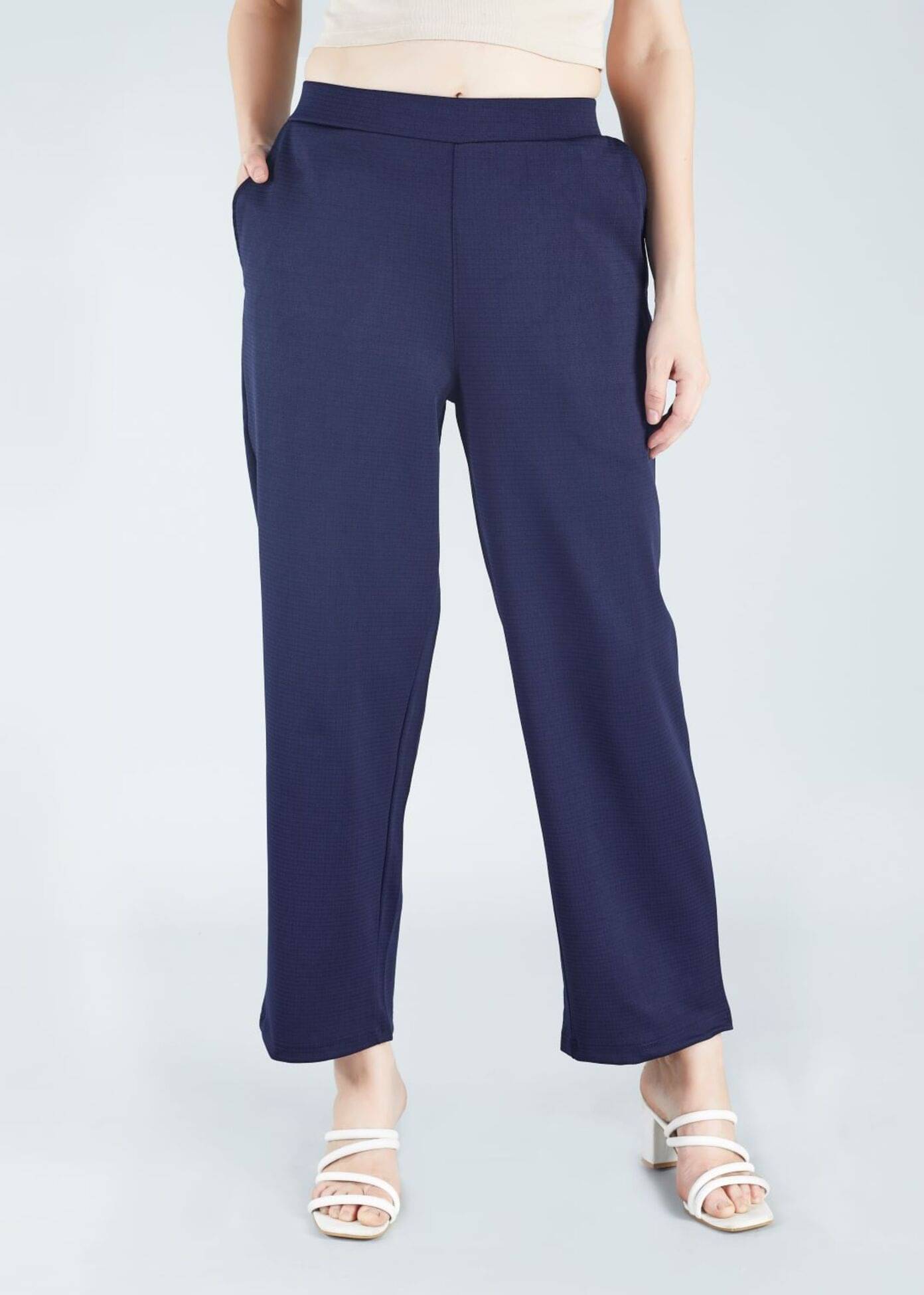     			HJ HASASI Pack of 1 Polyester Straight Women's Casual Pants ( Navy Blue )