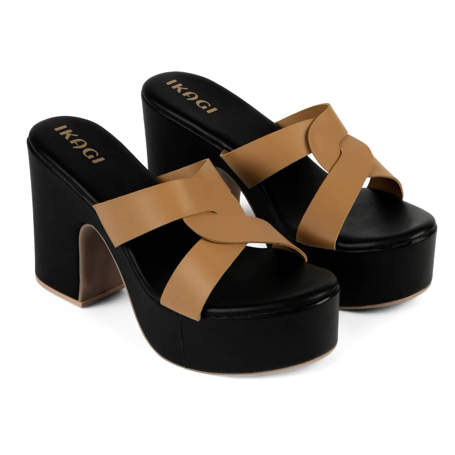     			IKAGI Beige Women's Slip On Heels