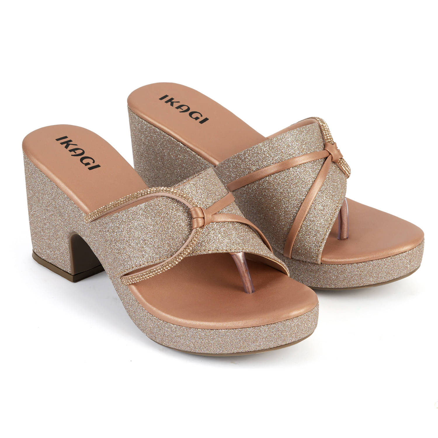     			IKAGI Gold Women's Slip On Heels