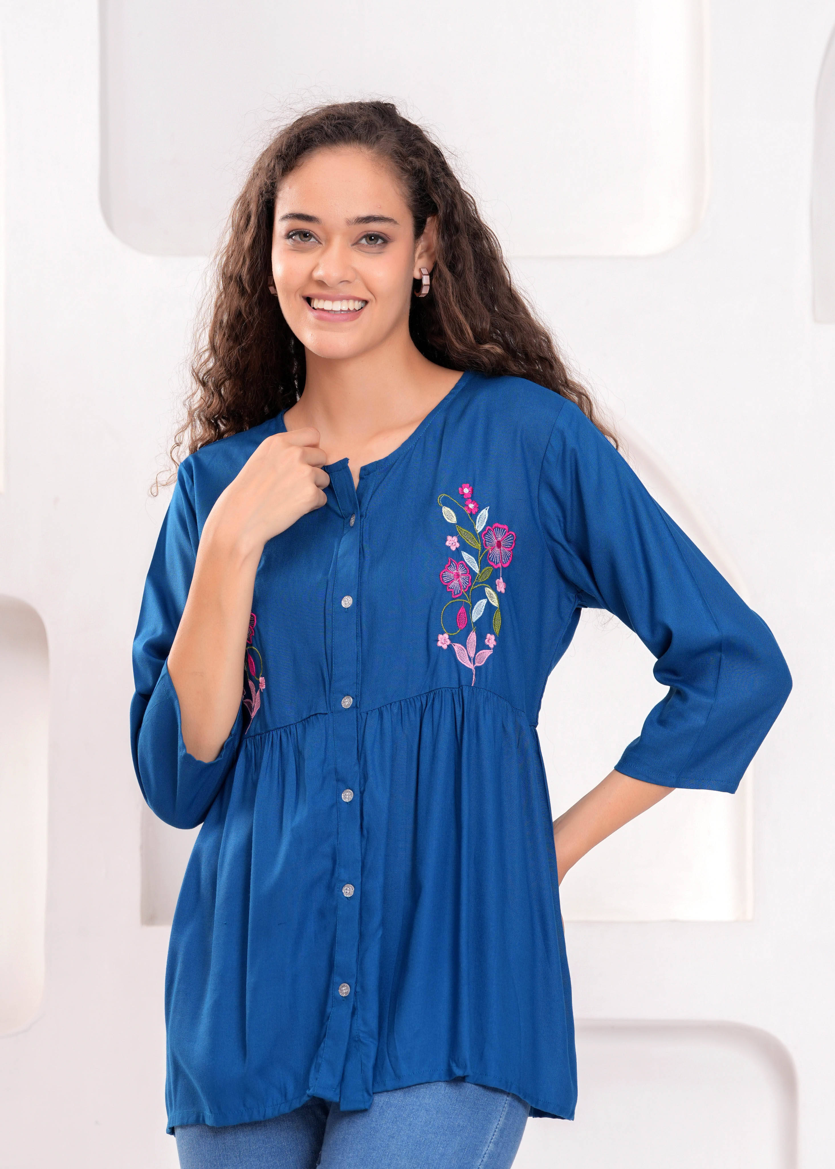 JAI SHIVAM TRADERS Women's Viscose Rayon Regular Top ( Blue ) JAI SHIVAM TRADERS Women's Viscose Rayon Regular Top ( Blue )