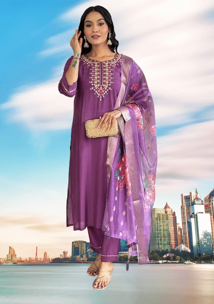 KRISHNA ENTERPRISE Women Cotton Blend Embroidered A-line Kurti With Salwar ( Purple ) KRISHNA ENTERPRISE Women Cotton Blend Embroidered A-line Kurti With Salwar ( Purple )