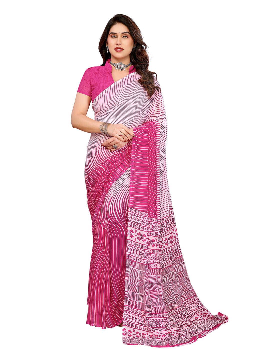     			Kashvi Sarees Georgette Printed Ilkal Saree With Unstitched Blouse Piece ( Pink )