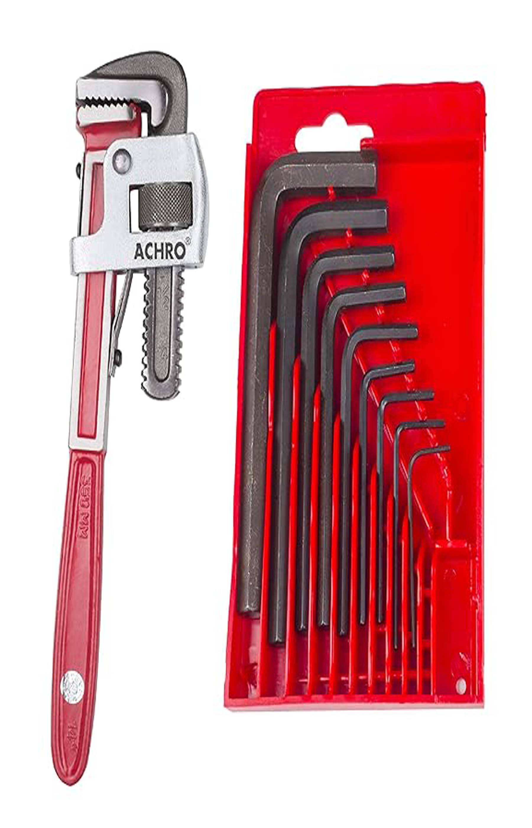 M S AGROTECH Universal Hex Tool Kit Pack of 2 (Contains - 10 Inch Heavy Duty Pipe Wrench + 9 Pcs Allen Key Set) M S AGROTECH Universal Hex Tool Kit Pack of 2 (Contains - 10 Inch Heavy Duty Pipe Wrench + 9 Pcs Allen Key Set)
