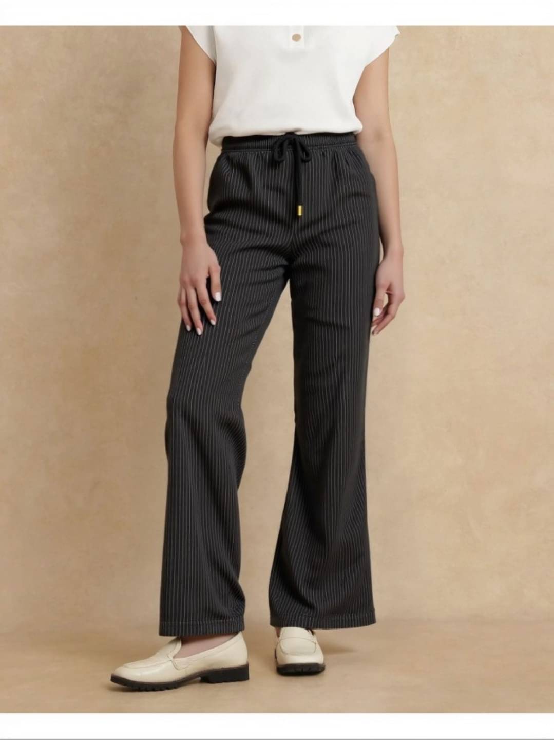     			MAYKR Pack of 1 Polyester Straight Women's Casual Pants ( Black )