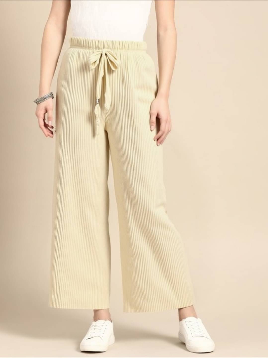     			MAYKR Pack of 1 Polyester Straight Women's Casual Pants ( Cream )