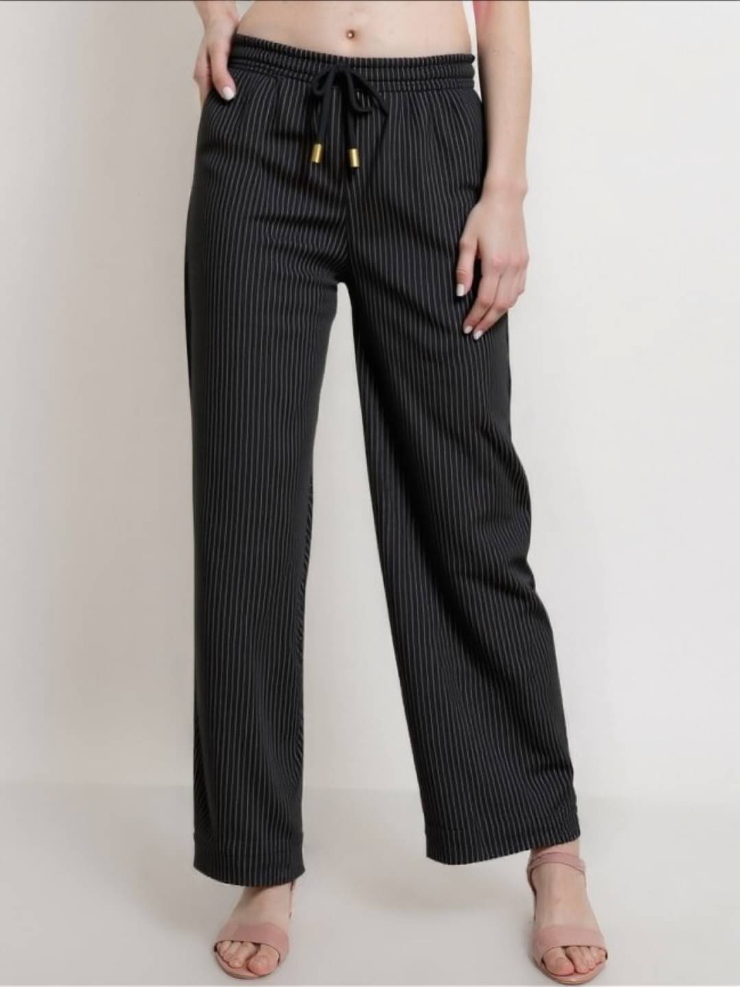     			MAYKR Pack of 1 Polyester Straight Women's Casual Pants ( Black )
