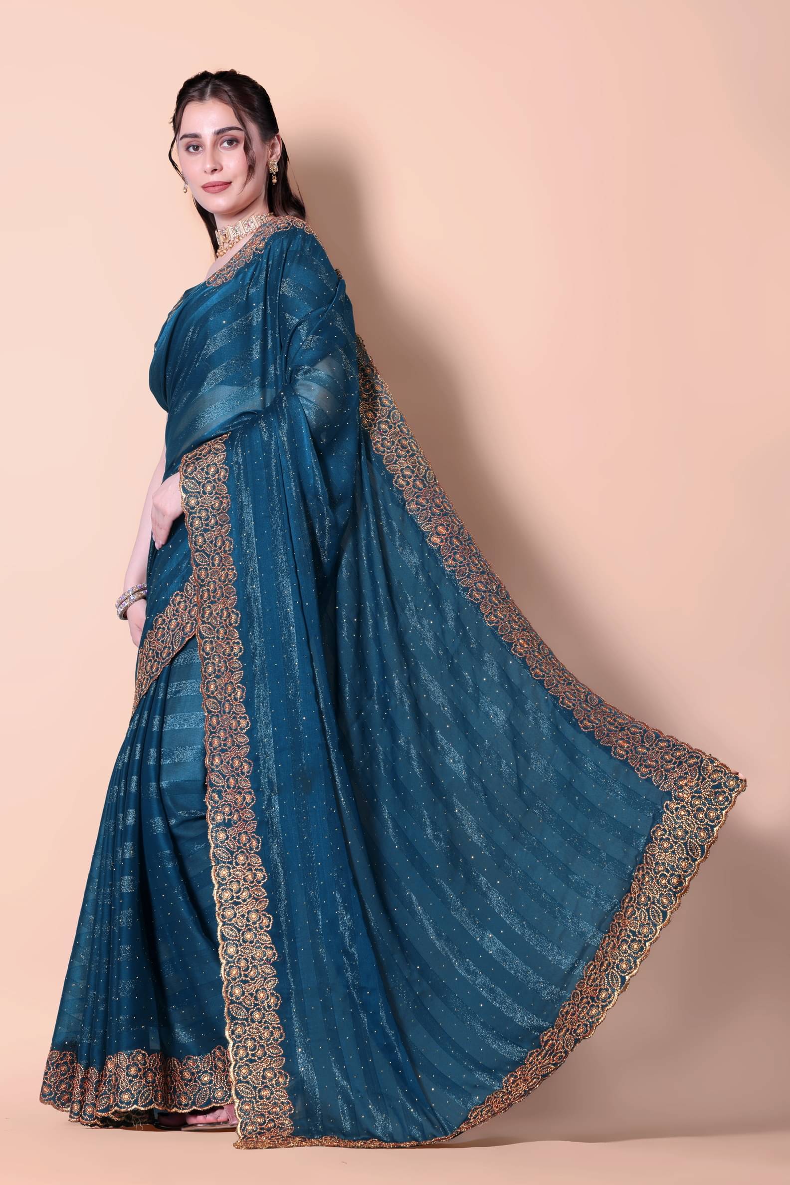 MAYRAAFASHION Georgette Embroidered Saree With Unstitched Blouse Piece ( Teal ) MAYRAAFASHION Georgette Embroidered Saree With Unstitched Blouse Piece ( Teal )