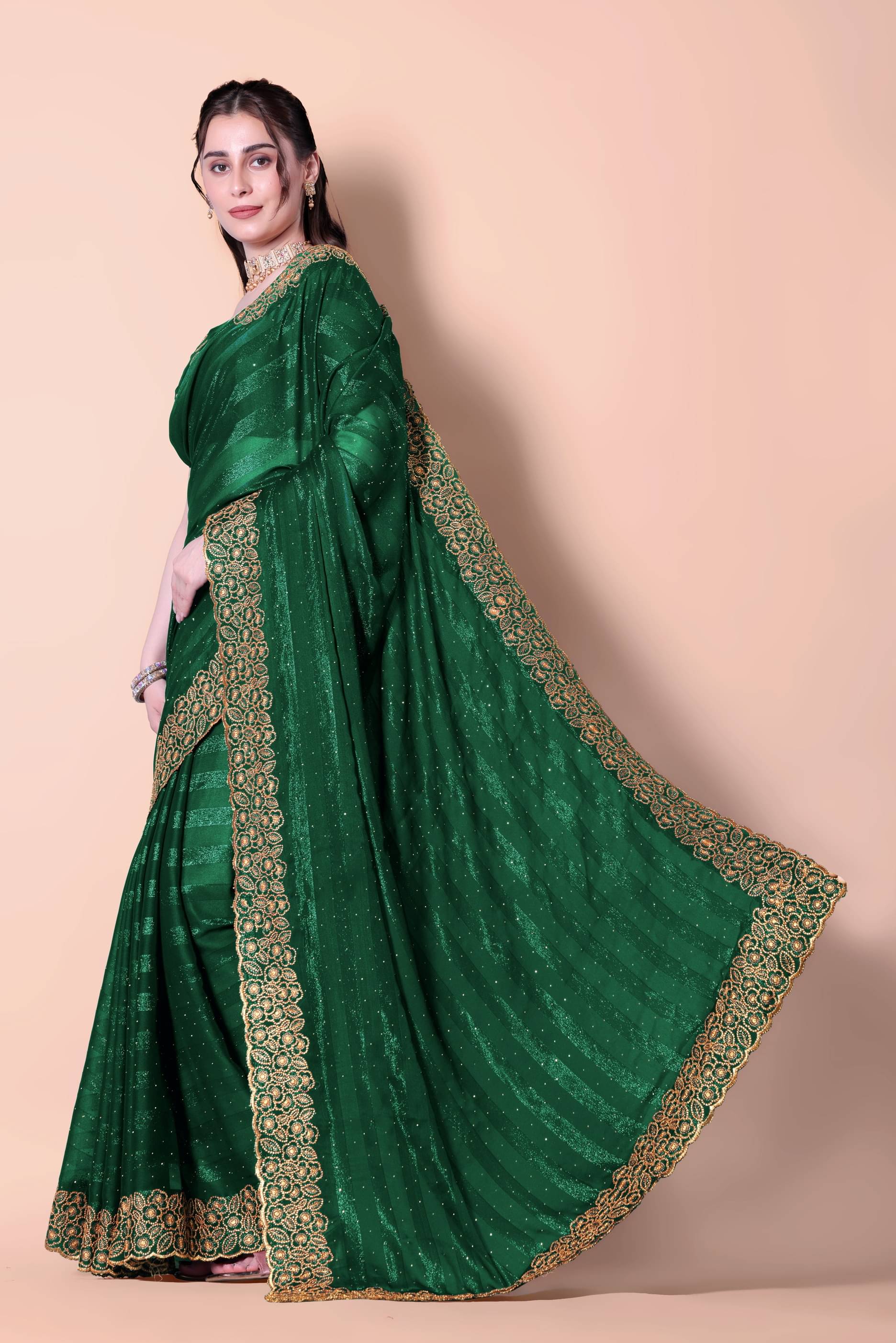     			MAYRAAFASHION Georgette Embroidered Saree With Unstitched Blouse Piece ( Green )