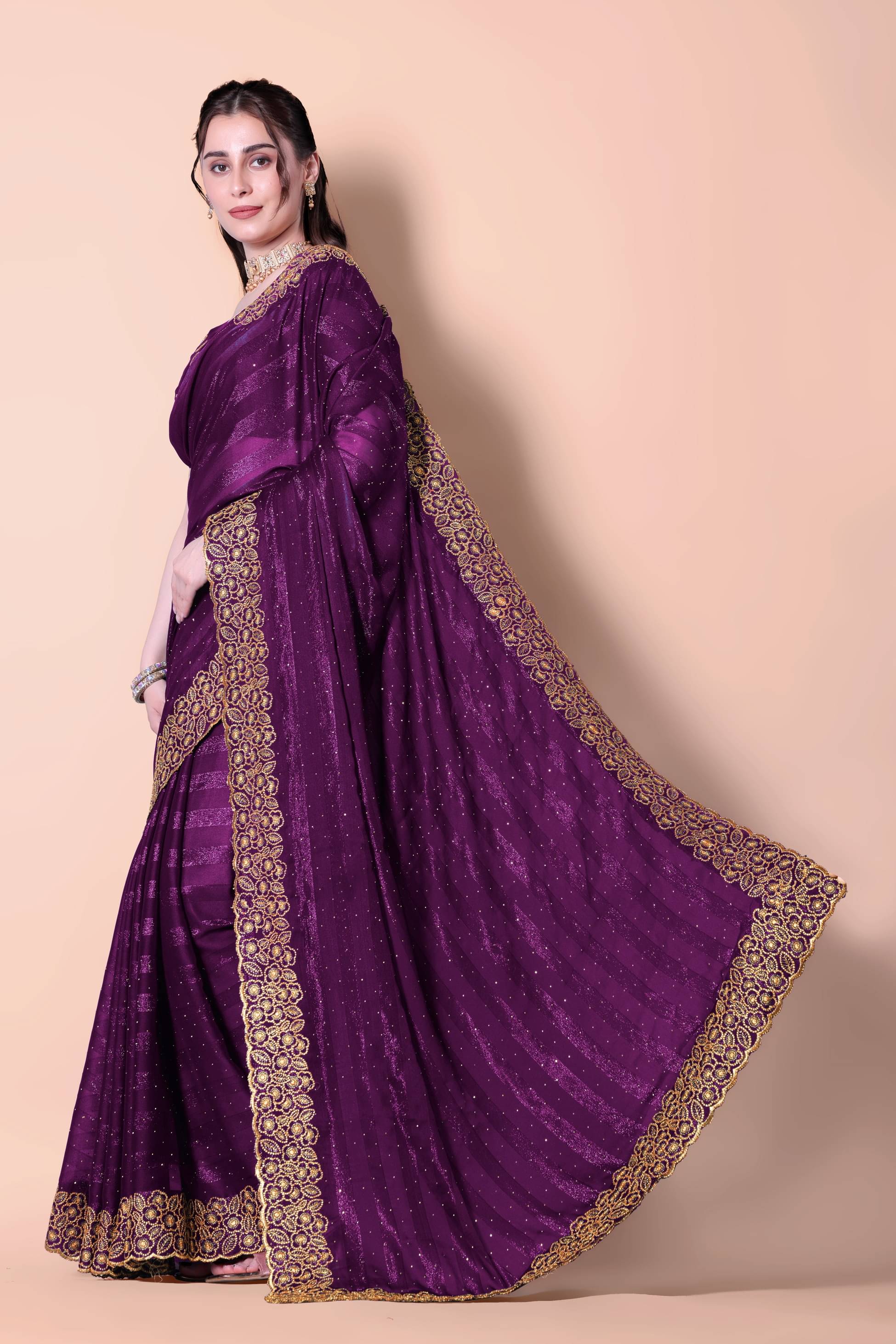 MAYRAAFASHION Georgette Embroidered Saree With Unstitched Blouse Piece ( Wine ) MAYRAAFASHION Georgette Embroidered Saree With Unstitched Blouse Piece ( Wine )