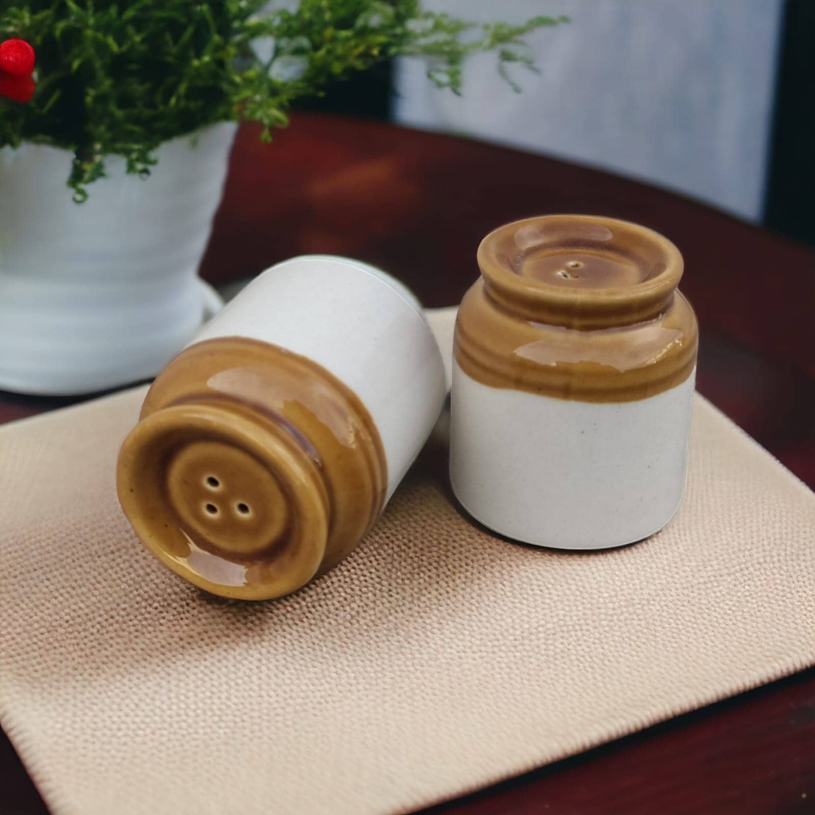 Malaikah Barni Shaker Ceramic Brown Salt/Pepper Container ( Set of 2 )