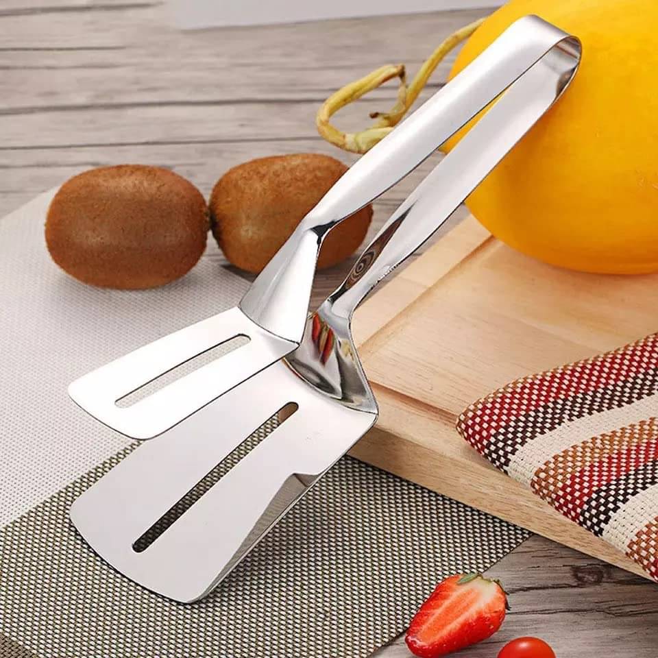     			Multifunctional Double Sided Spatula Stainless Steel Food Flipping Clip Steak Tong Food Clamp Cooking Tool Frying Turner 10 Inch Pack of 1
