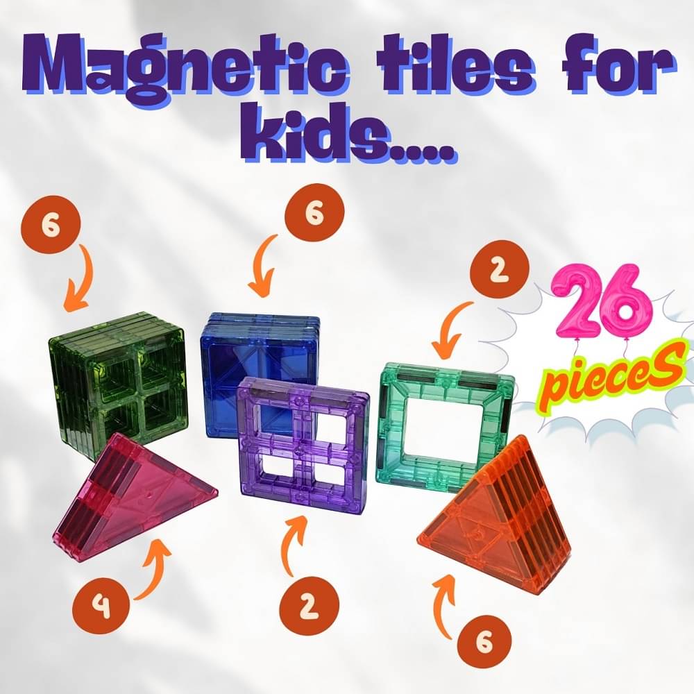 POPTOP Magnetic Building tiles for kids -26 pieces (Multicolor) POPTOP Magnetic Building tiles for kids -26 pieces (Multicolor)