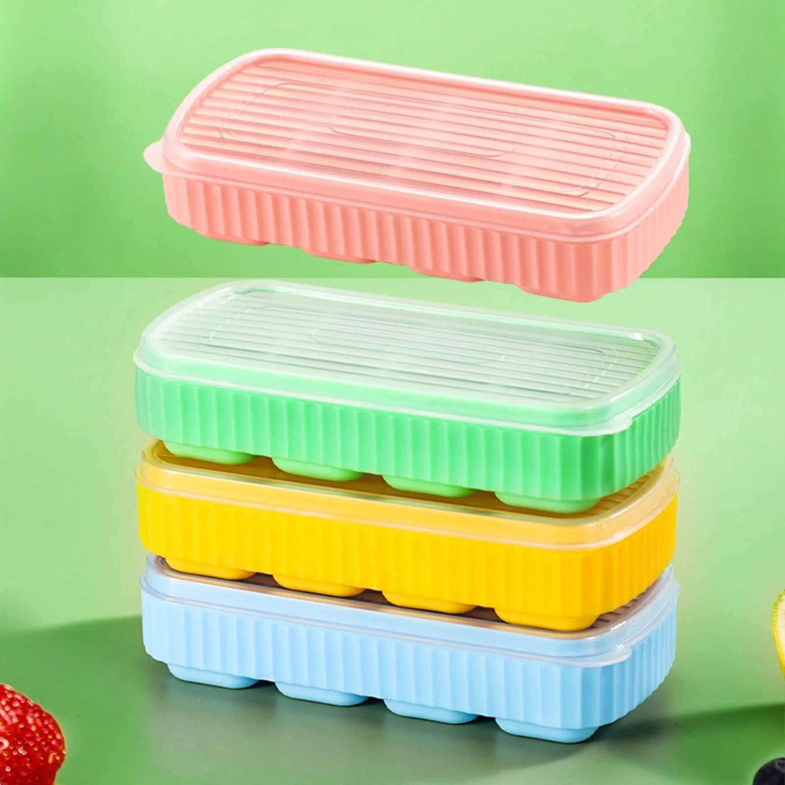    			Pop-Up Ice Cube Trays with Lids – 8 Cavities