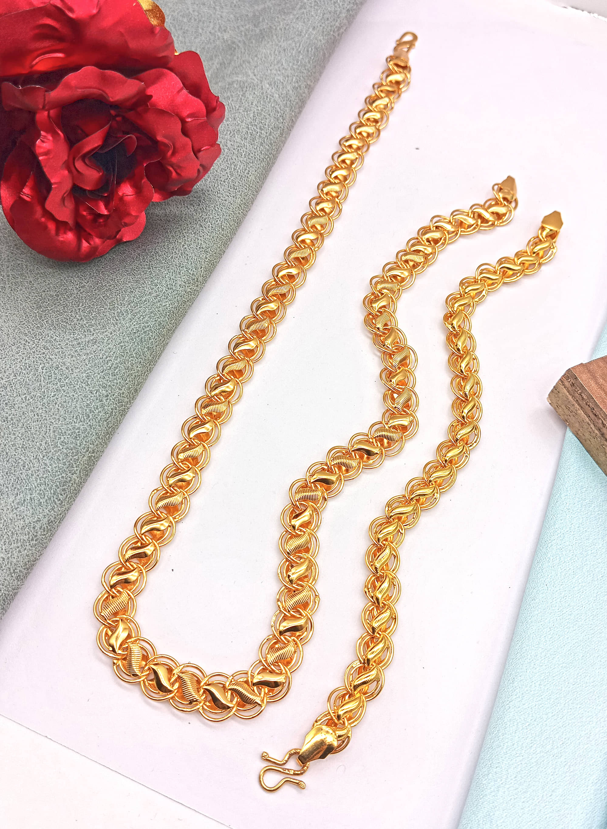 SHANKH-KRIVA Gold Plated Brass Chain ( Pack of 2 )