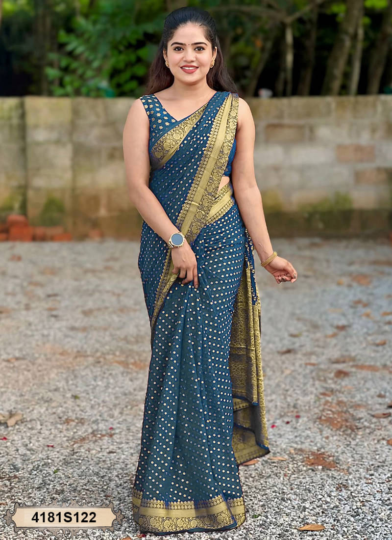     			Satrani Silk Woven Banarasi saree With Unstitched Blouse Piece ( Blue )