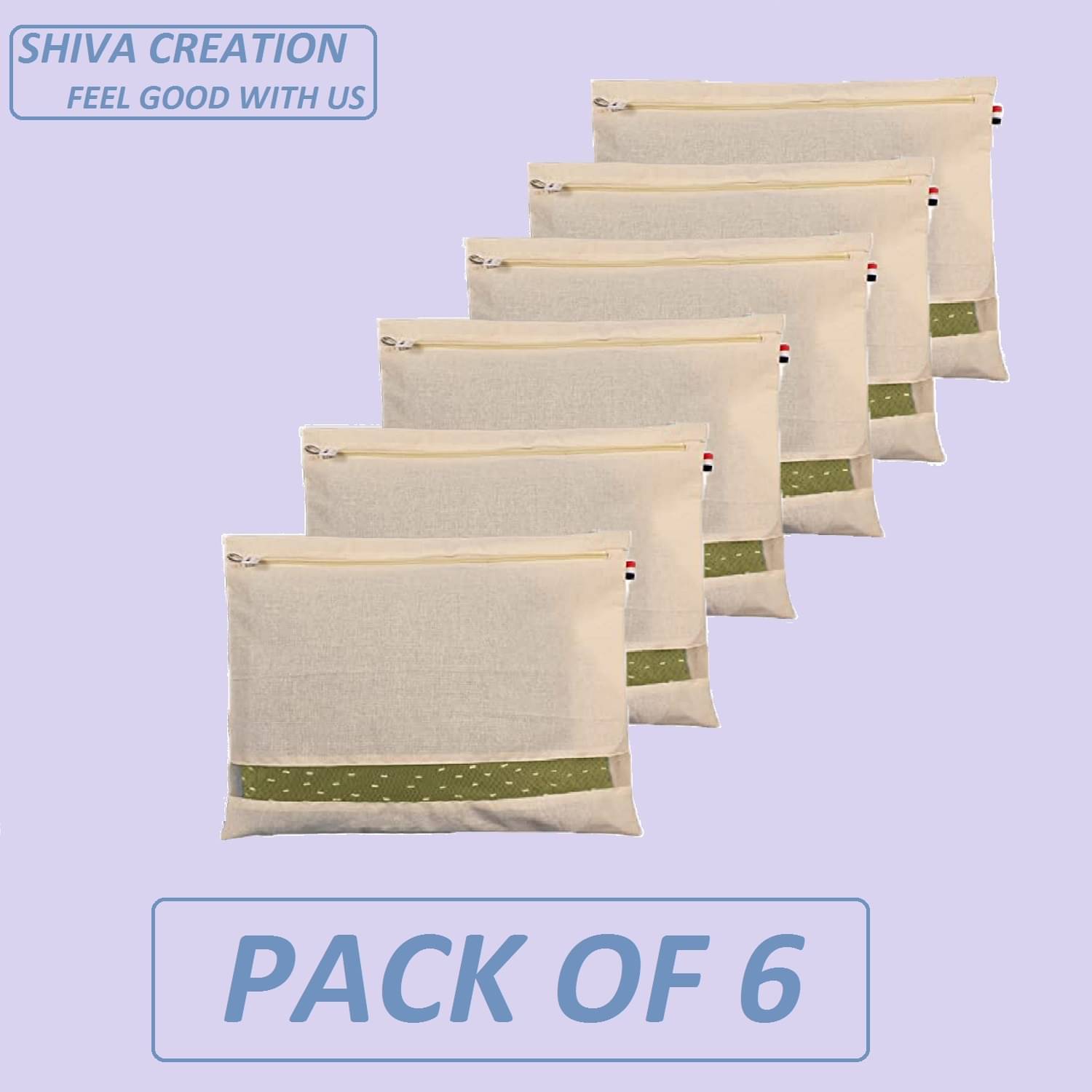     			Shiva Creation Cotton Saree Bags/Covers nspfor Storage Big size single (16.5 x 14 .5Inches) with Zip Closure for Clothes Bags and Wardrobe Organizer with Traarent mesh window (pack of 6