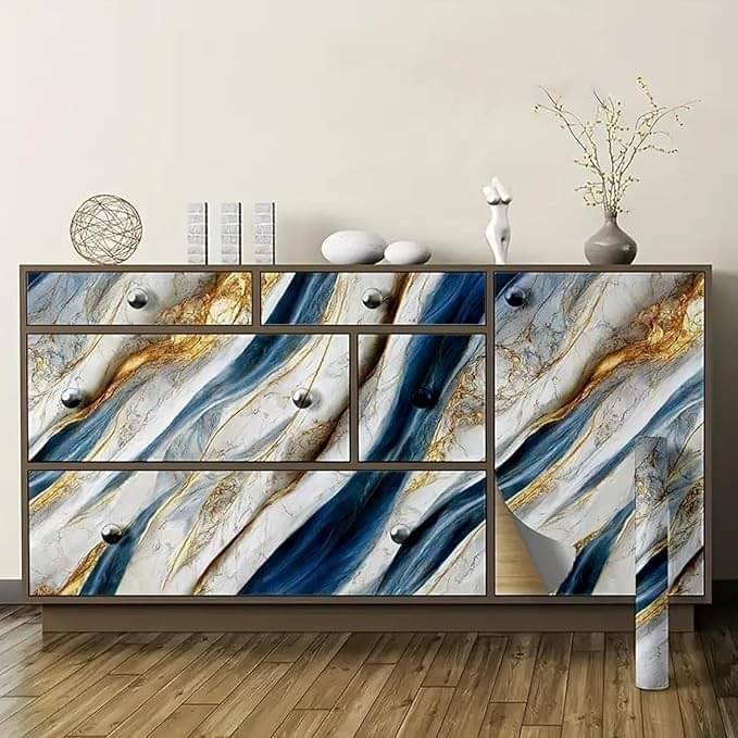     			Swipe n See Dark Blue & Gold Marble Self-Adhesive Vinyl Wallpaper (60x200 cm)
